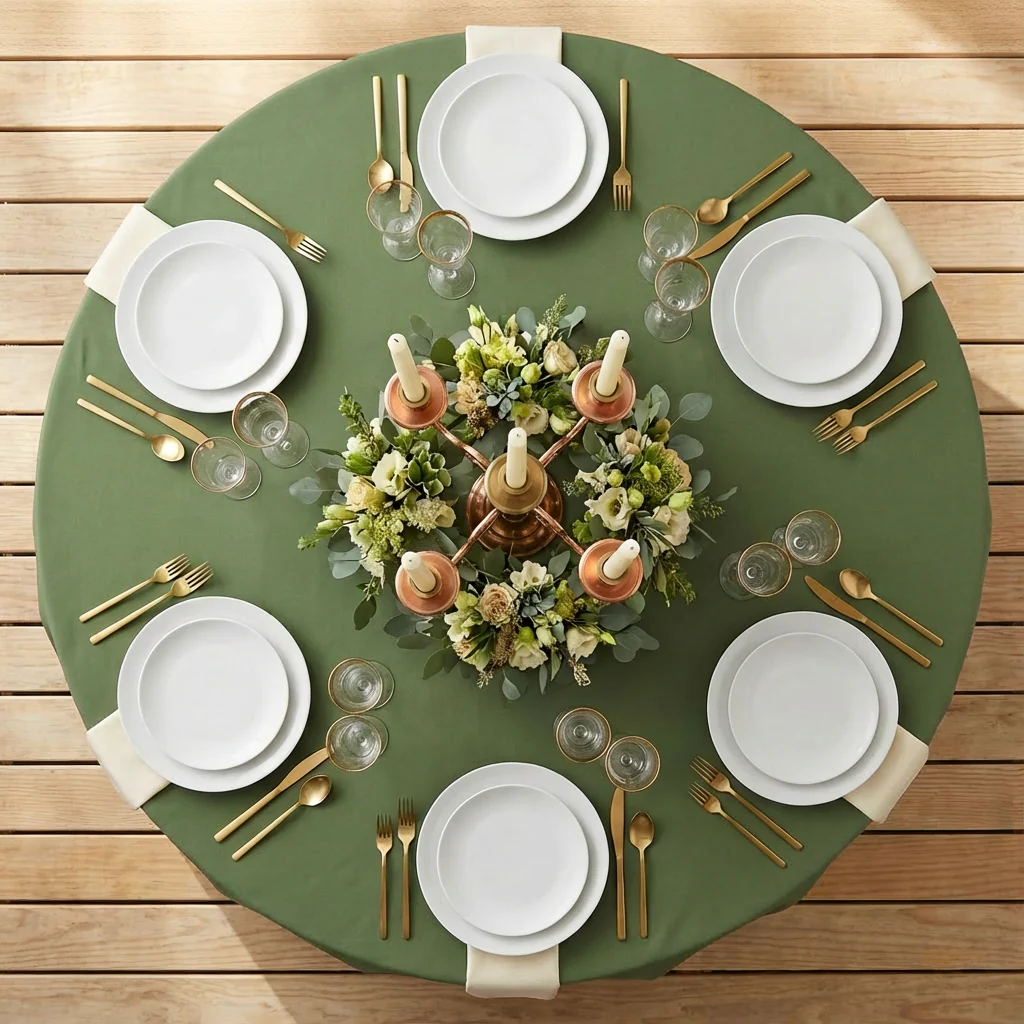 Premium Polyester 120" Round Tablecloth - Willow Green - Image 3