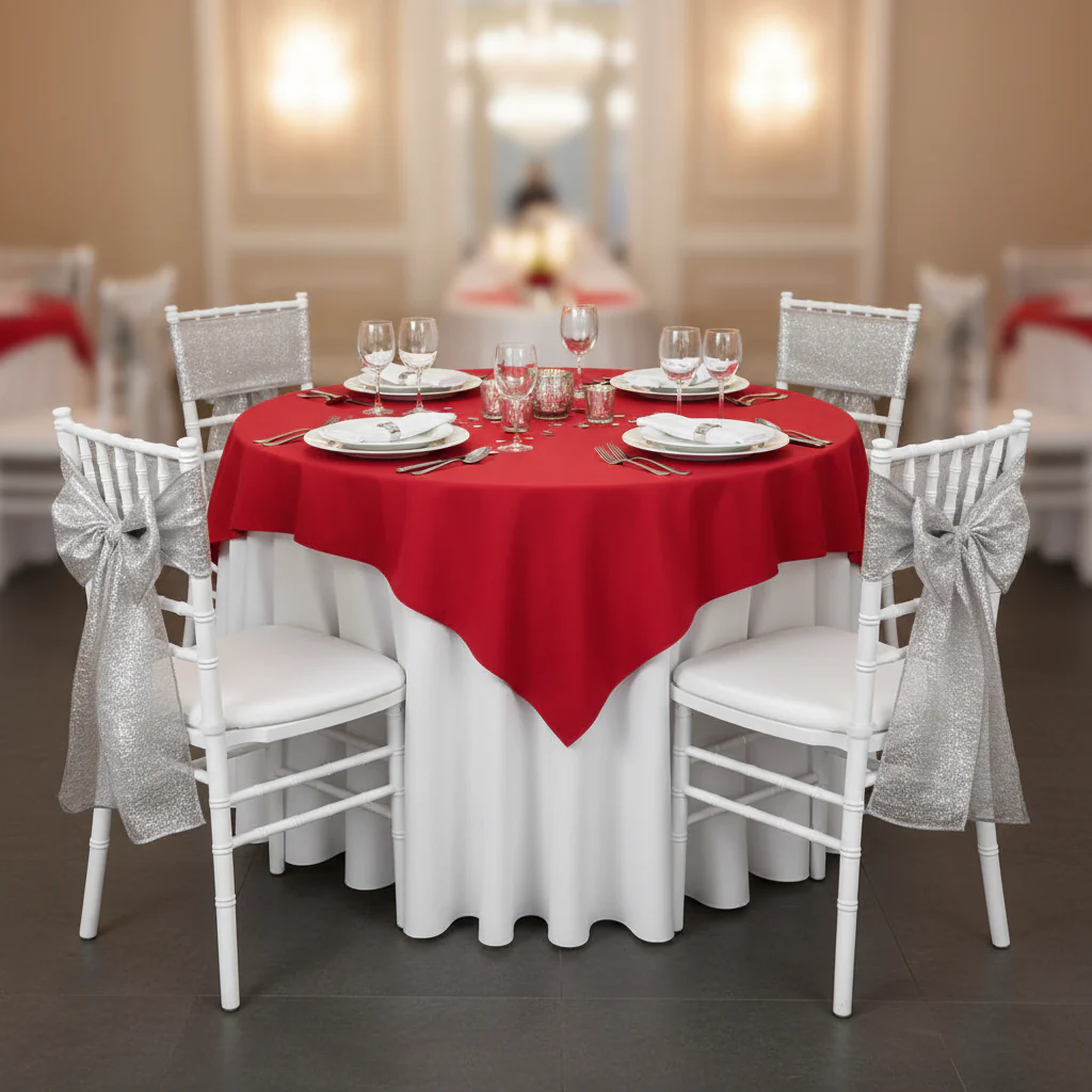 Premium Polyester Square 72" Overlay/Tablecloth - Red - Image 3