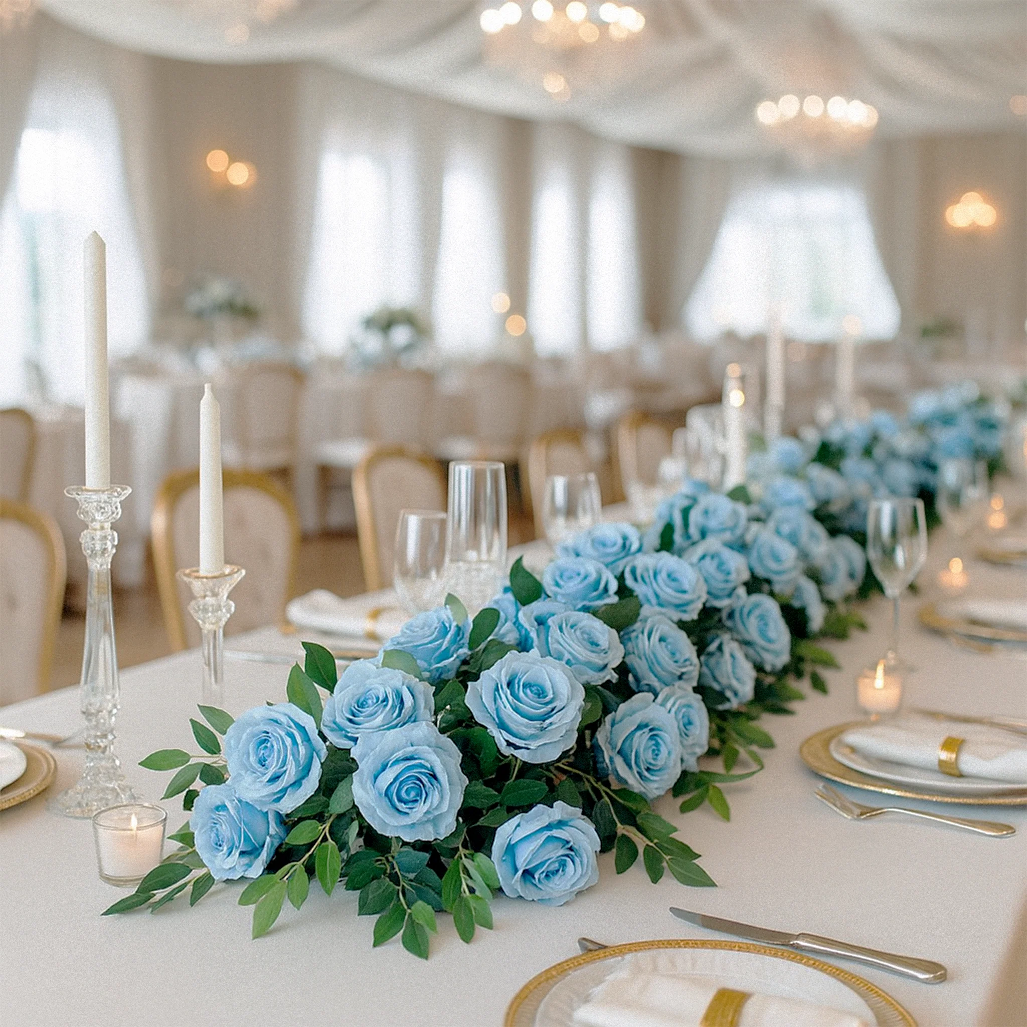 2 pcs/pk Premade Flower Backdrop Arch/Table Runner Decor - Baby Blue - Image 9
