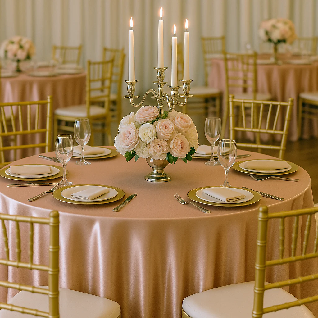 Premium Satin (Wrinkle-Resistant) 108" Round Tablecloth - Blush/Rose Gold - Image 2