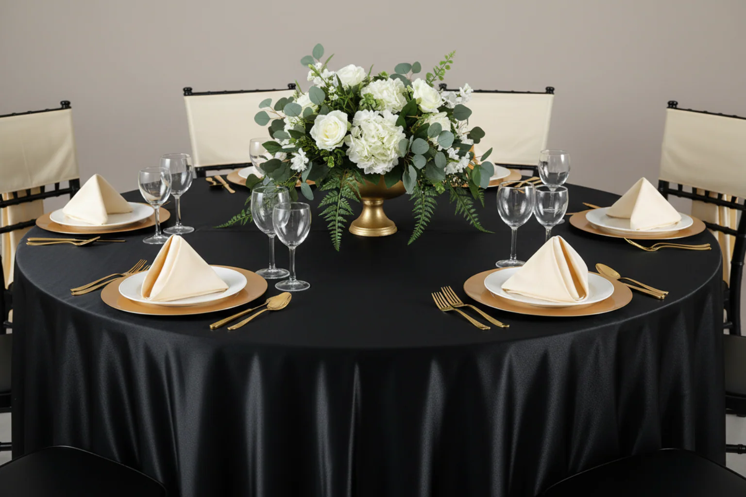 Premium Satin (Wrinkle-Resistant) 120" Round Tablecloth - Black - Image 7