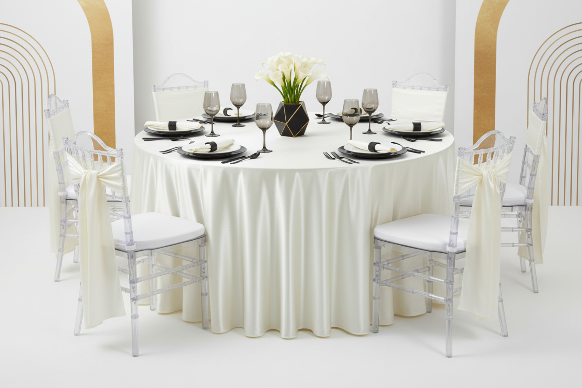Premium Satin (Wrinkle-Resistant) 132" Round Tablecloth - Ivory - Image 5