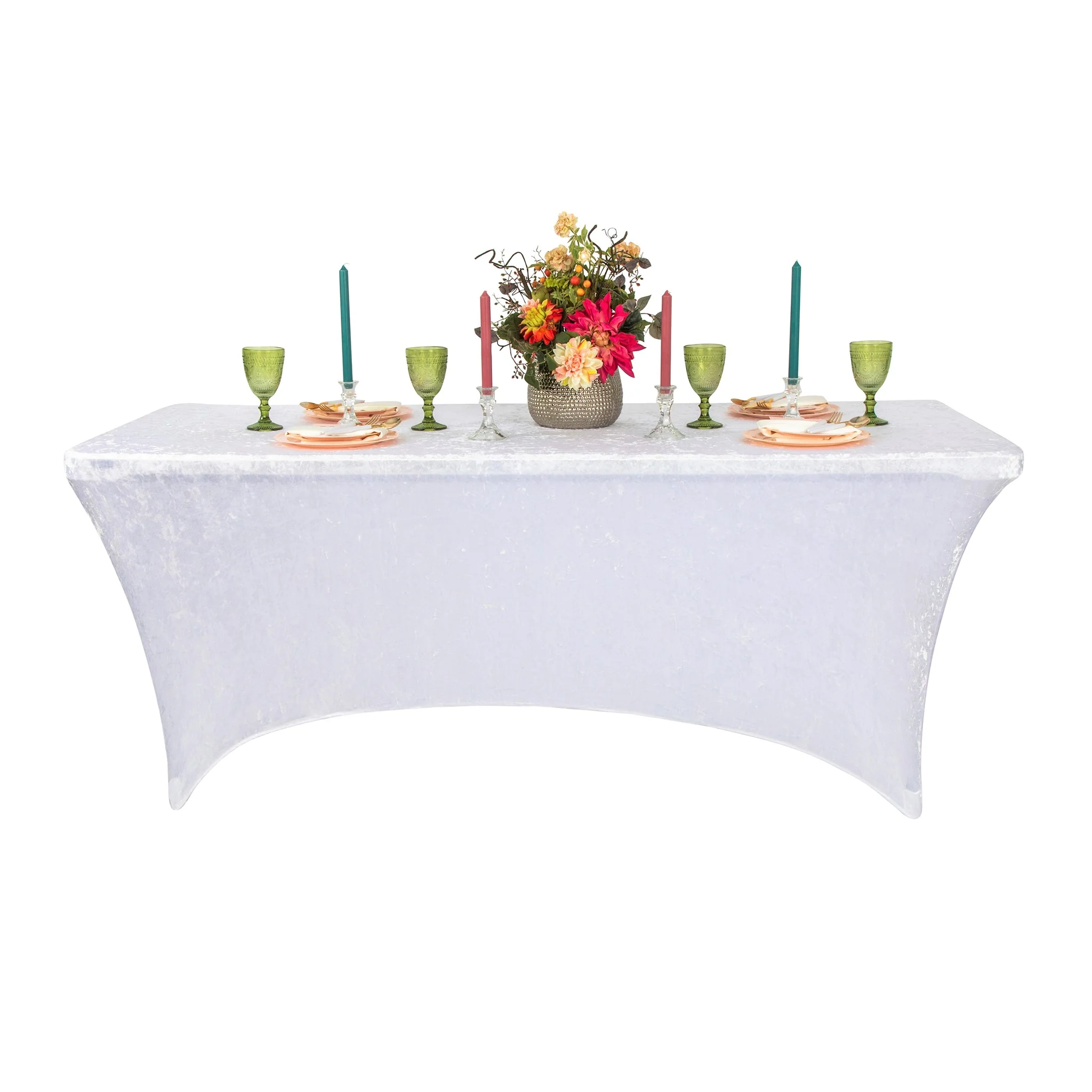 Velvet Spandex Table Cover 6ft Rectangle - White - Image 3