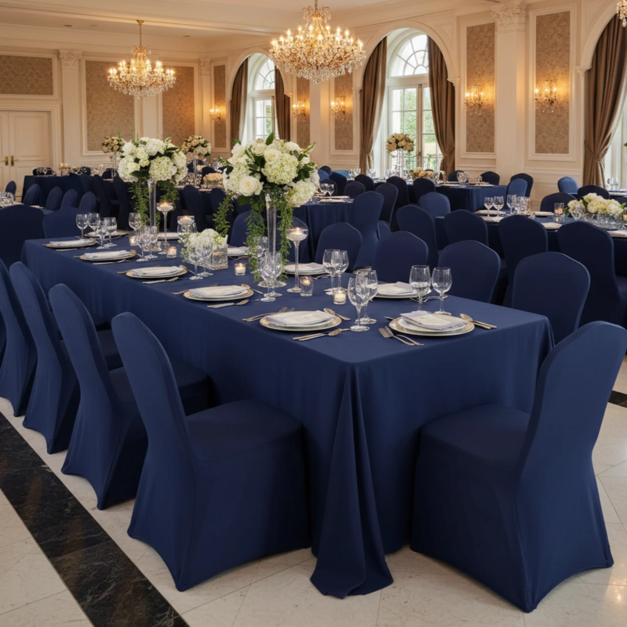 Scuba 90"x132" Rectangular Oblong Tablecloth - Navy Blue - Image 4