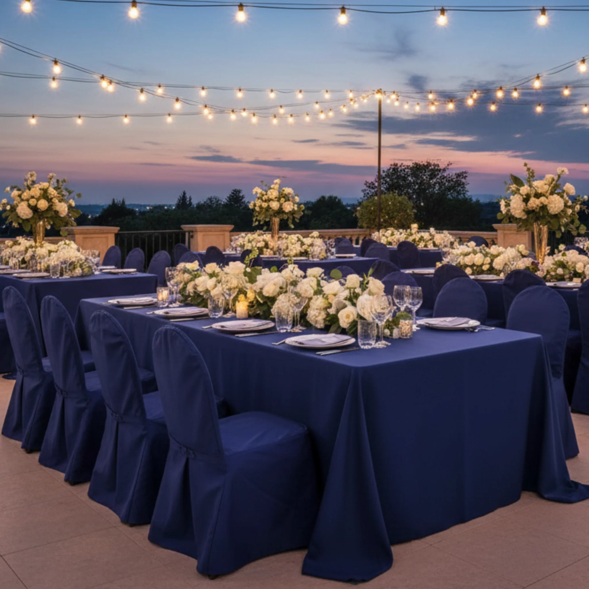 Scuba 90"x132" Rectangular Oblong Tablecloth - Navy Blue - Image 5
