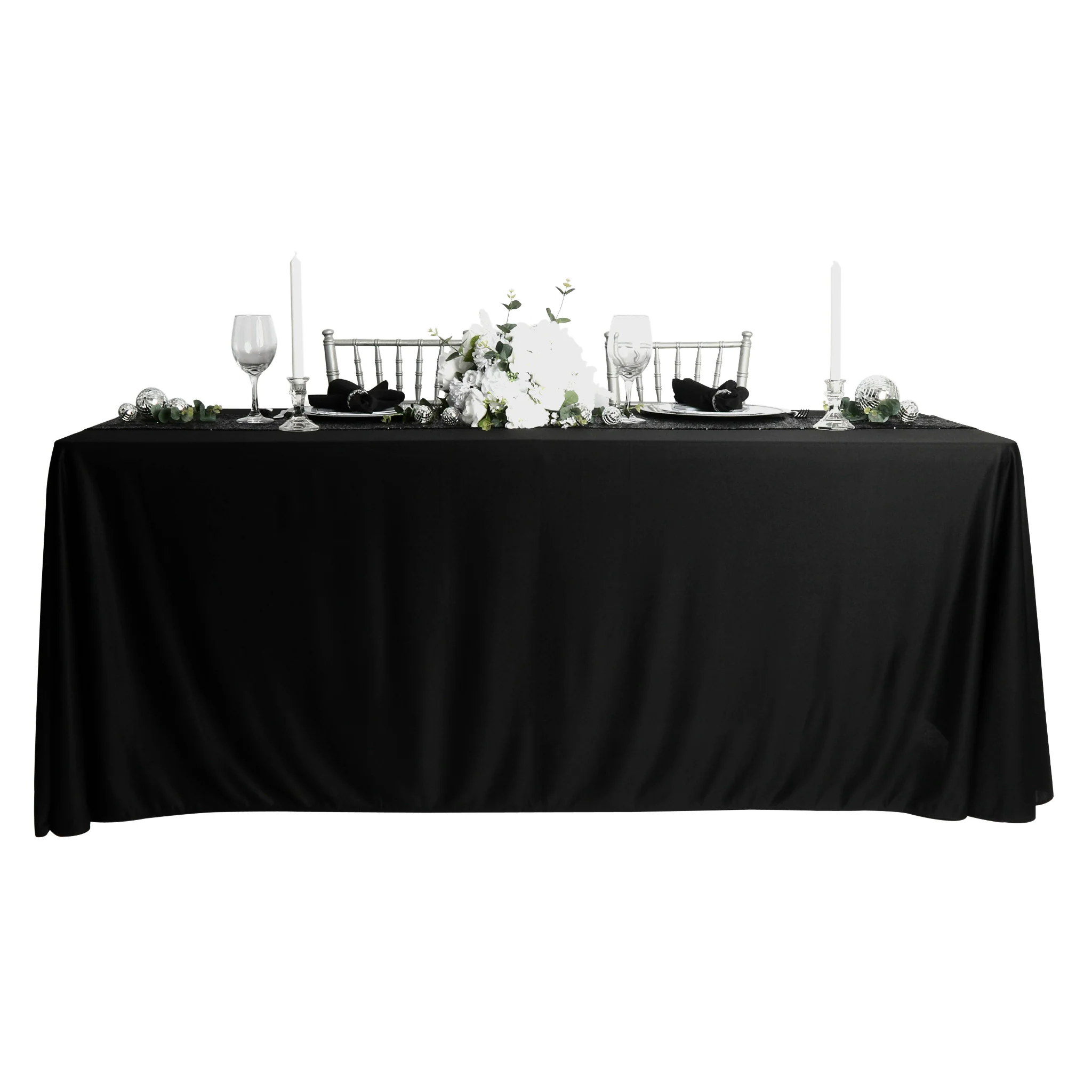 Scuba 90"x156" Rectangular Oblong Tablecloth - Black - Image 5