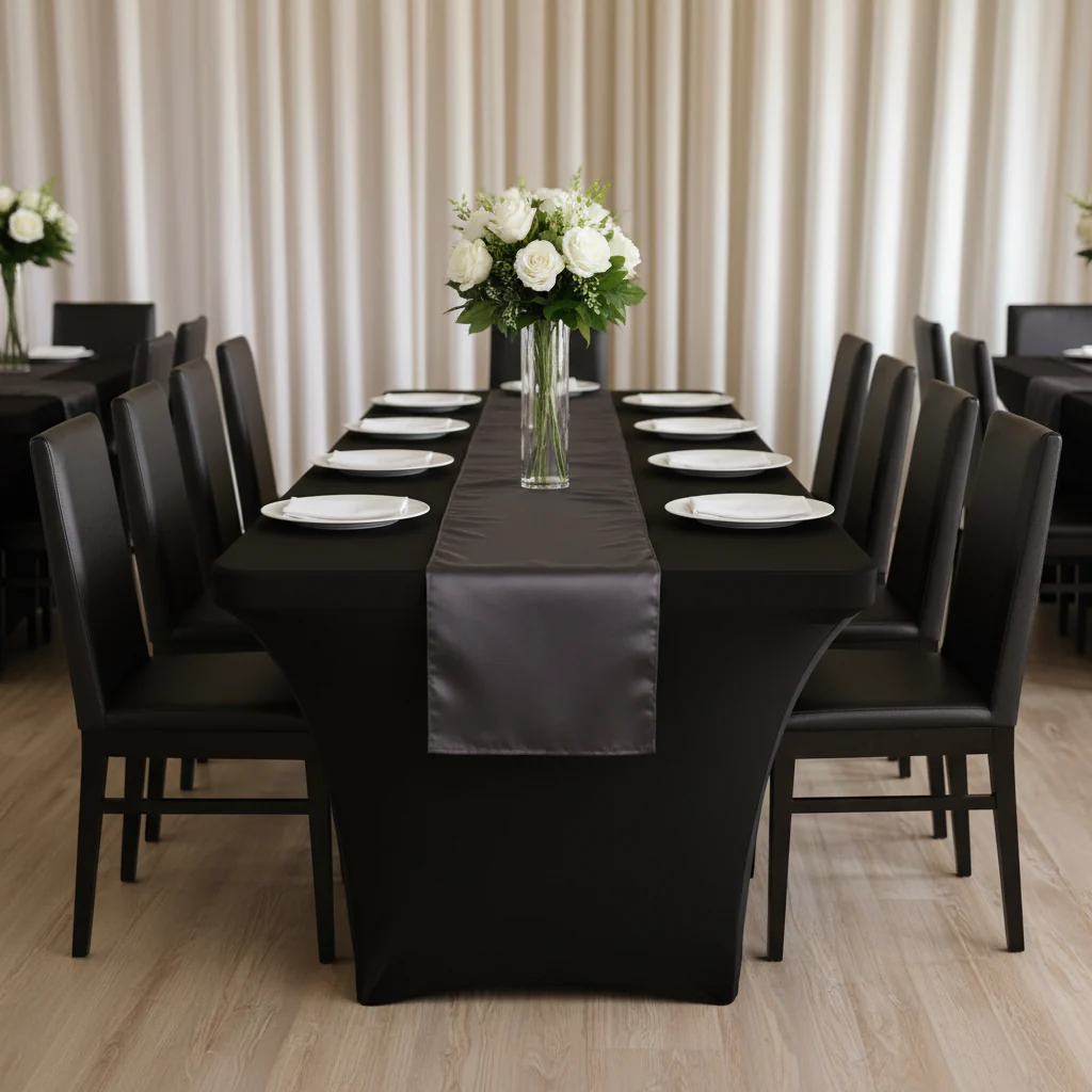 Rectangular 8 FT Spandex Table Cover - Black - Image 2
