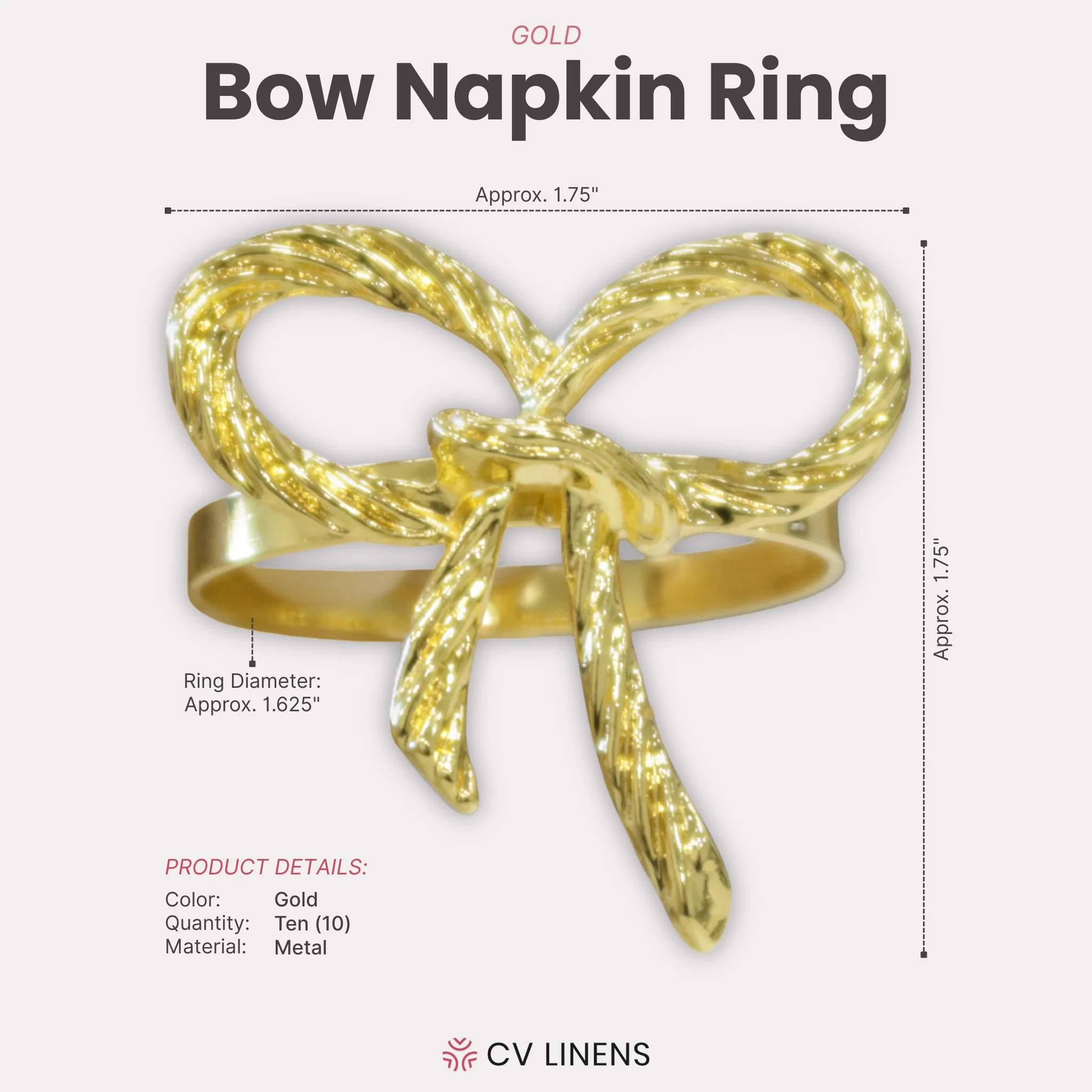 10 pc/pk Gold Rope Bow Tie Napkin Ring - Image 2