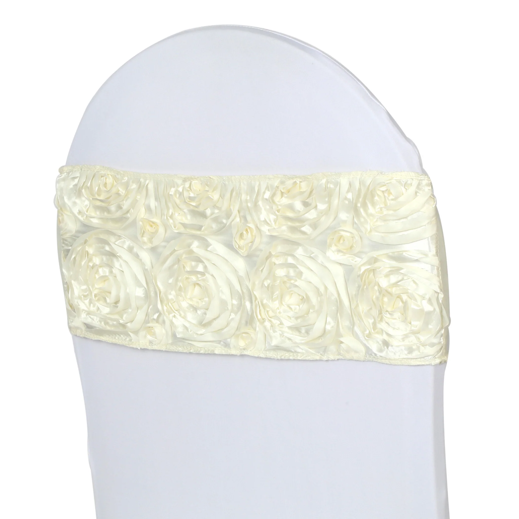 Rosette Spandex Chair Sash Band - Ivory - Image 2