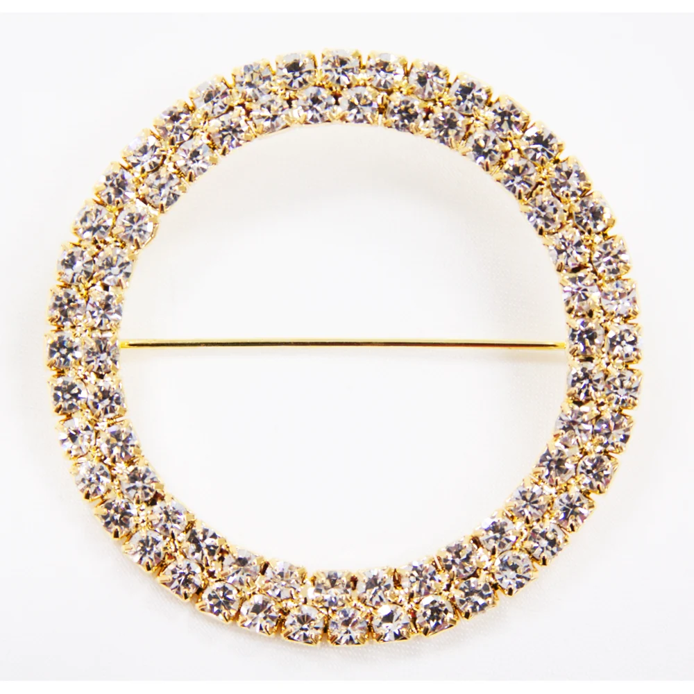 Round Diamond Rhinestone Metal Pin Sash Buckle - Gold