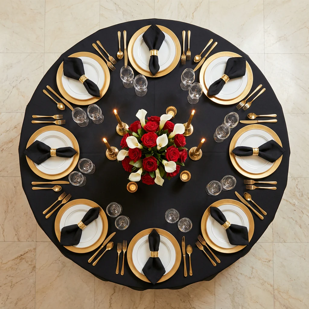 Round Premium Polyester 132" Tablecloth - Black - Image 3