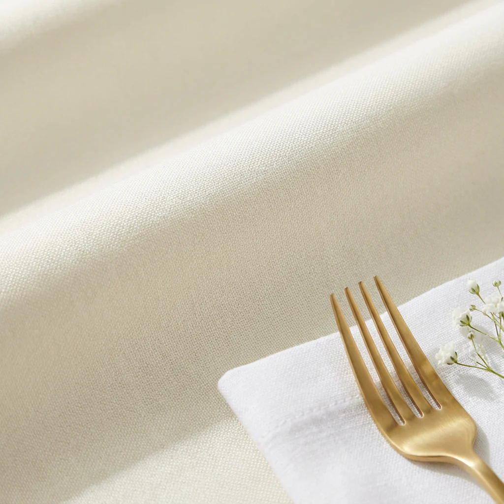 Round Premium Polyester 132" Tablecloth - Ivory - Image 4