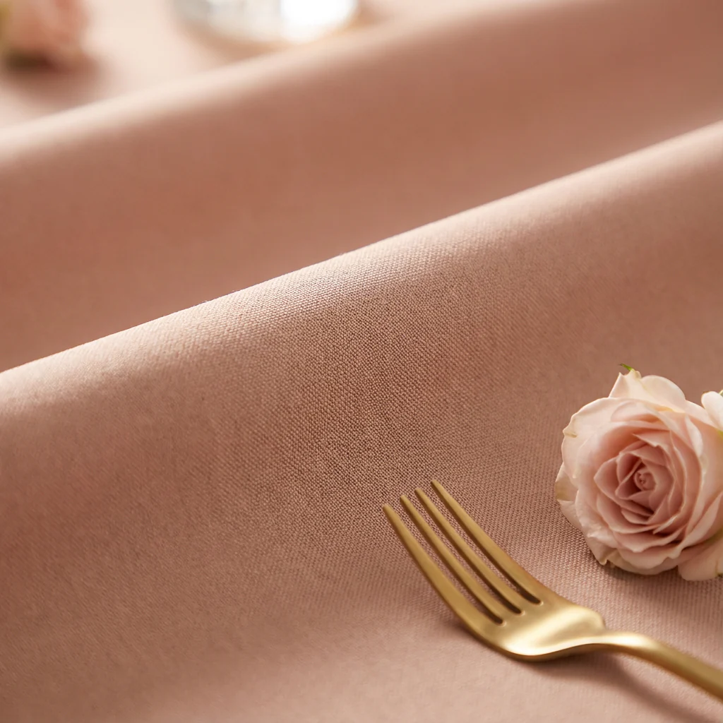 Round Premium Polyester 132" Tablecloth - Latte Rose - Image 4