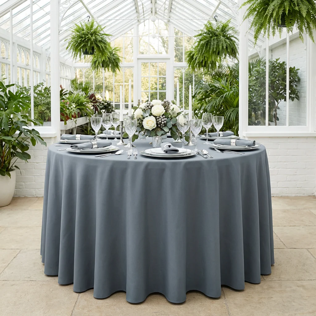 Round Premium Polyester 132" Tablecloth - Pewter - Image 2
