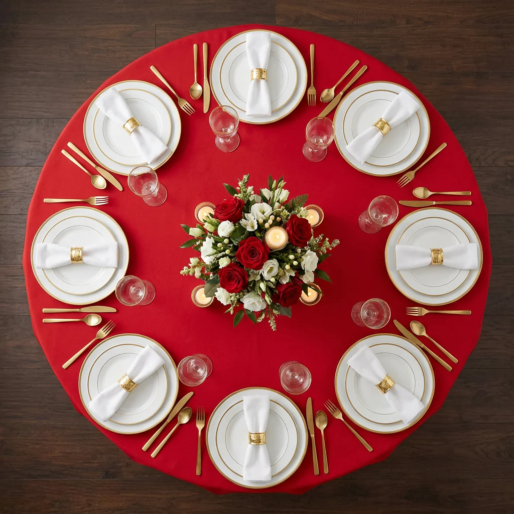 Round Premium Polyester 132" Tablecloth - Red - Image 3