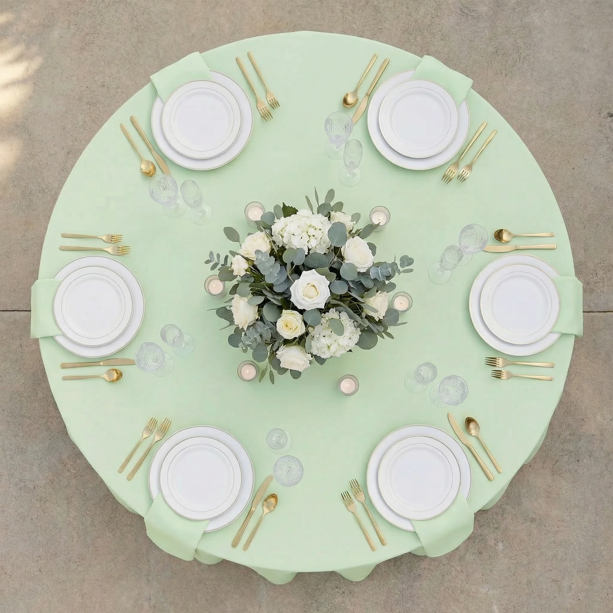 Round Premium Polyester 132" Tablecloth - Sage Green - Image 3