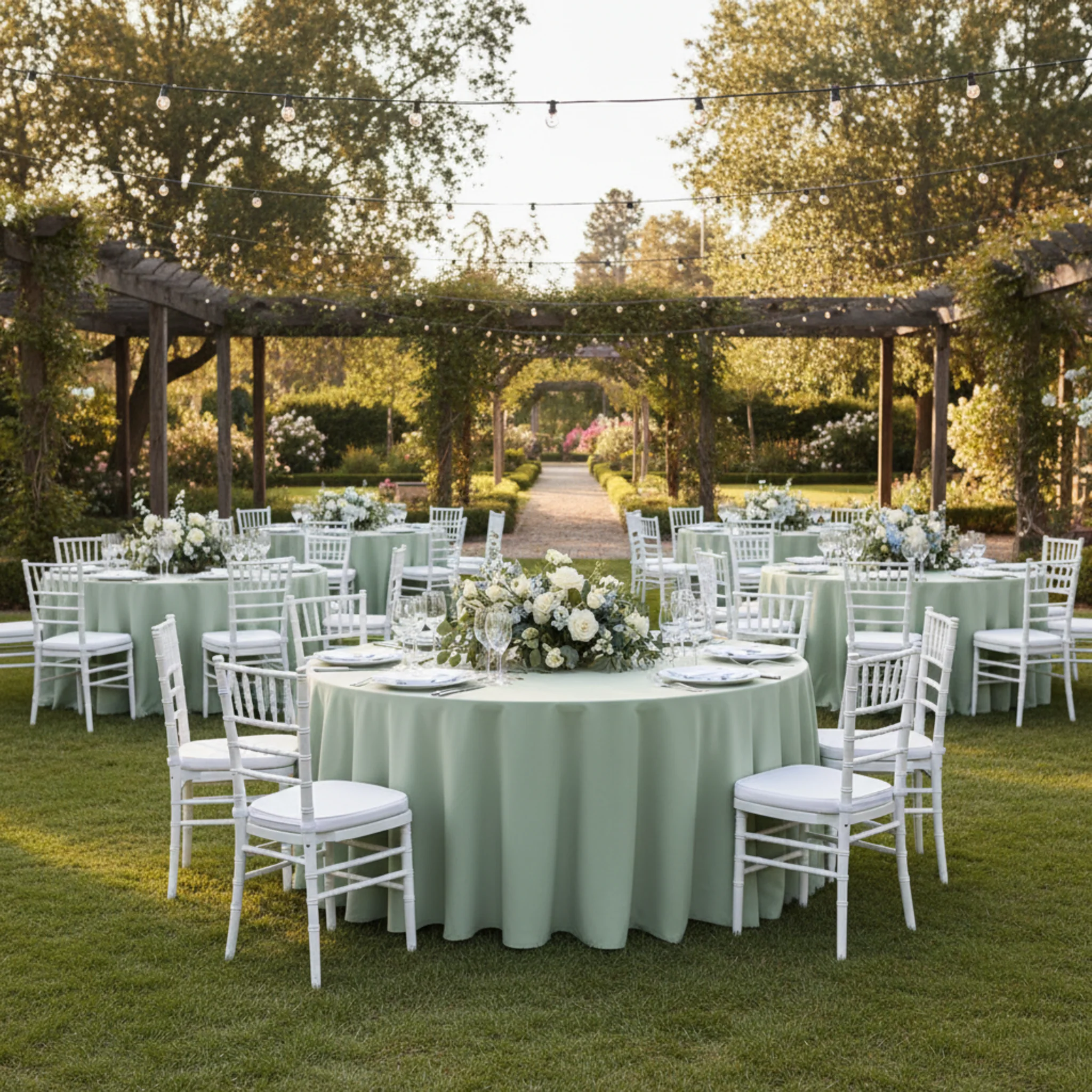Round Premium Polyester 132" Tablecloth - Sage Green - Image 5