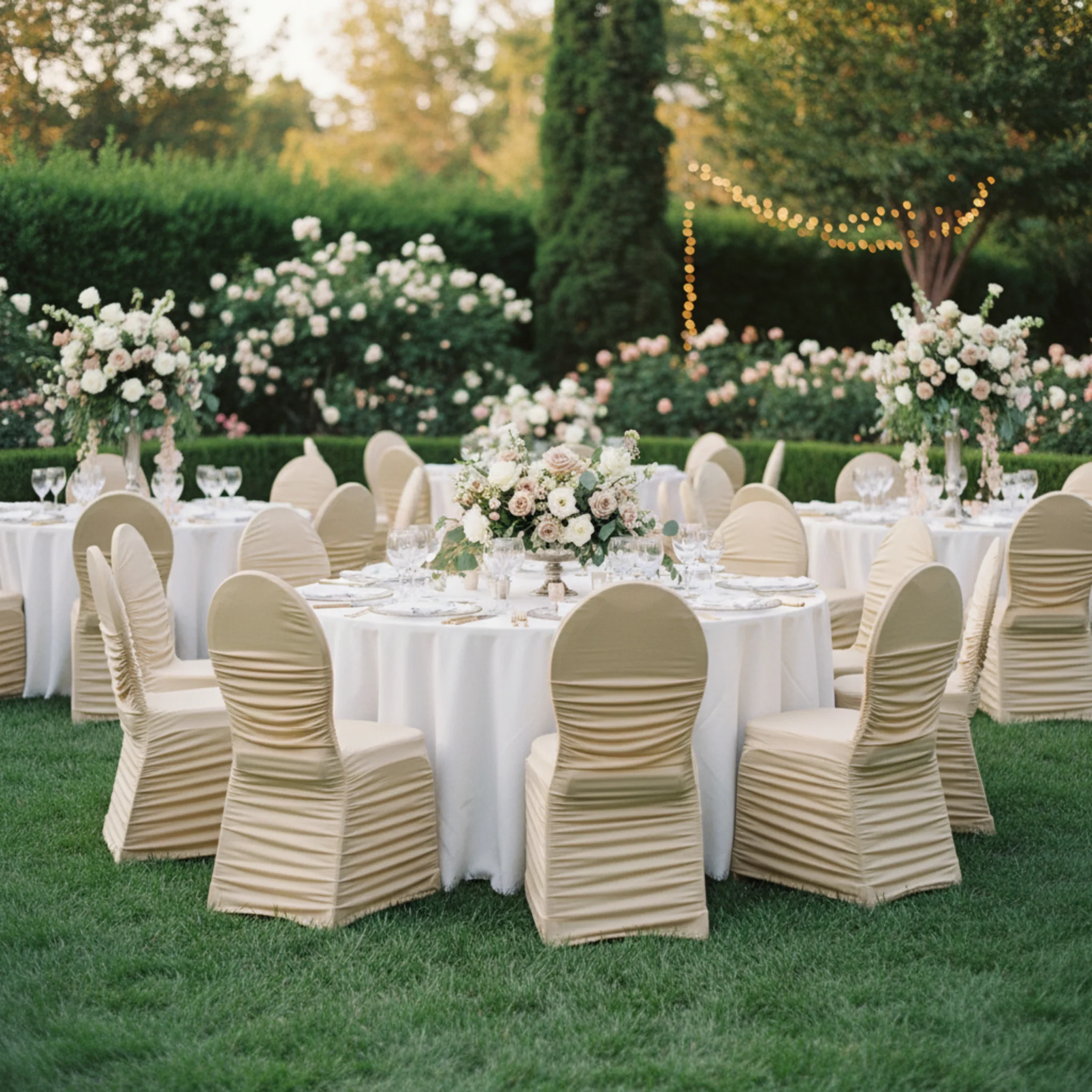 Ruched Fashion Spandex Banquet Chair Cover - Champagne - Image 3
