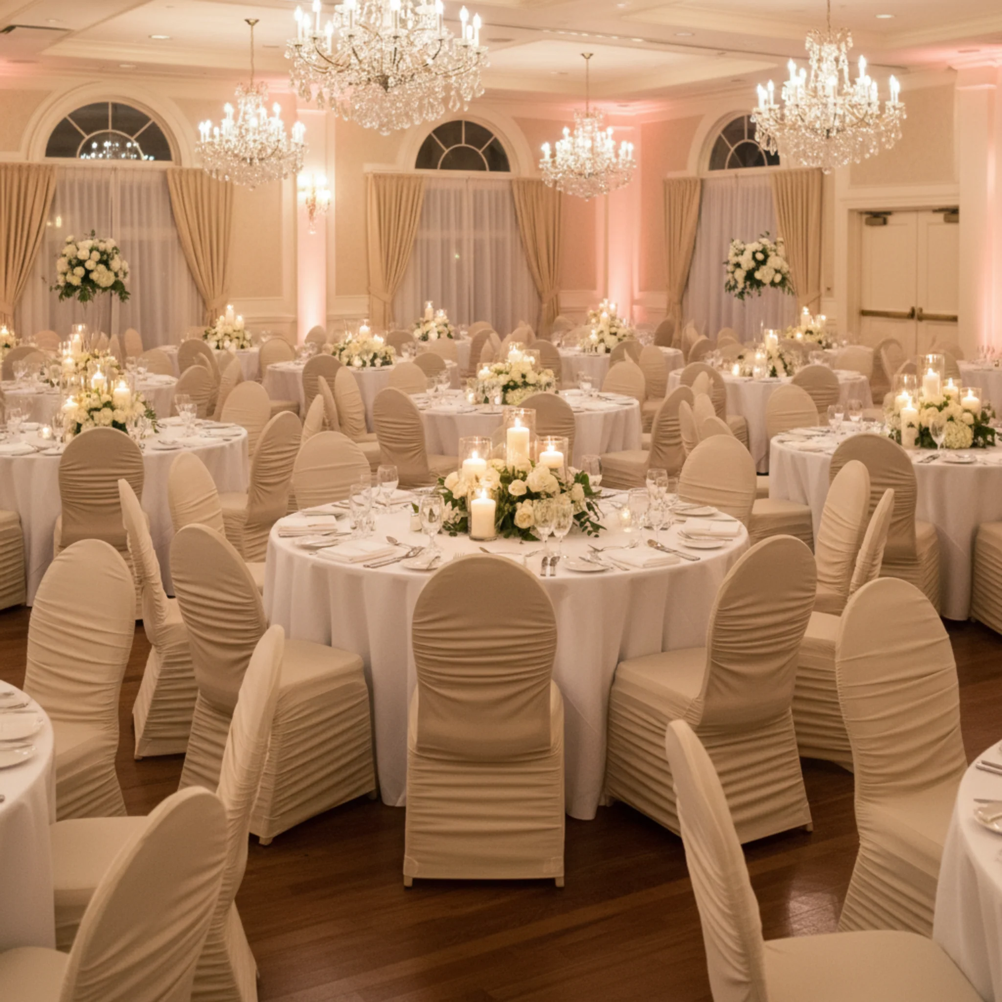 Ruched Fashion Spandex Banquet Chair Cover - Champagne - Image 4