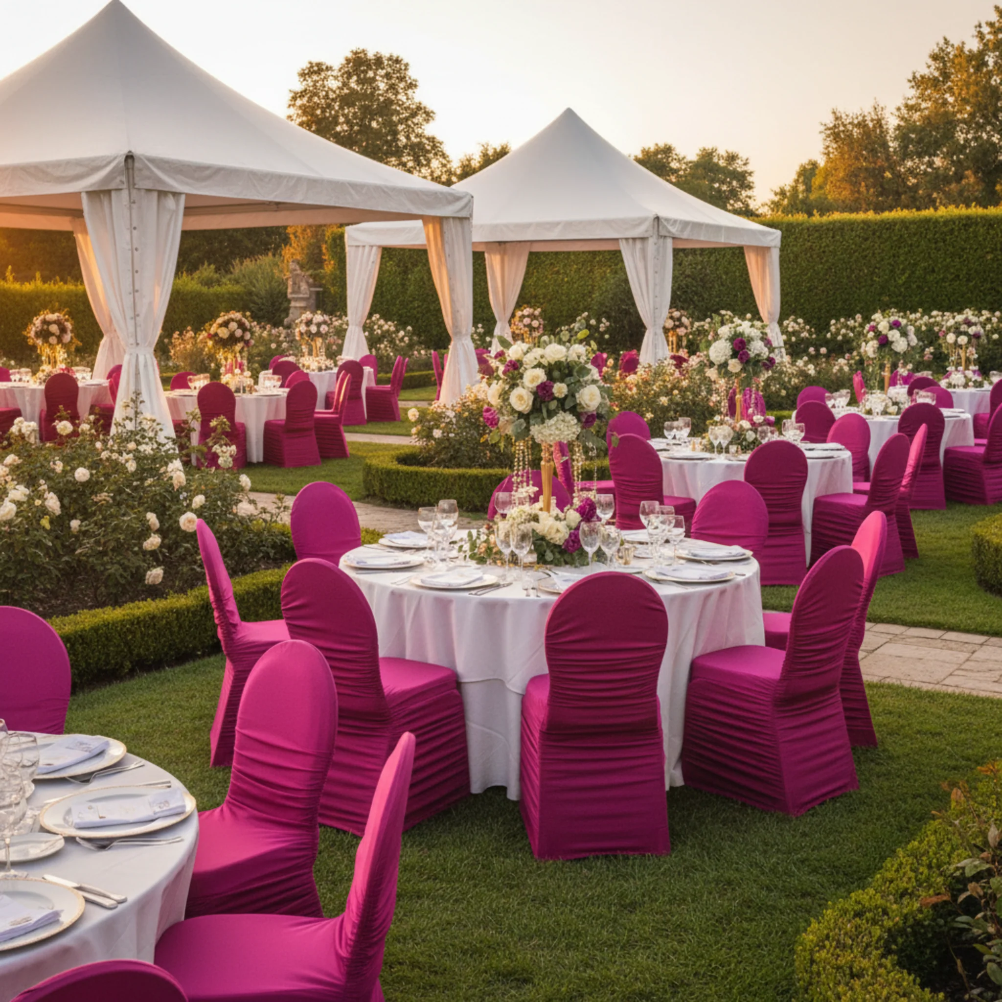 Ruched Fashion Spandex Banquet Chair Cover - Fuchsia - Image 4