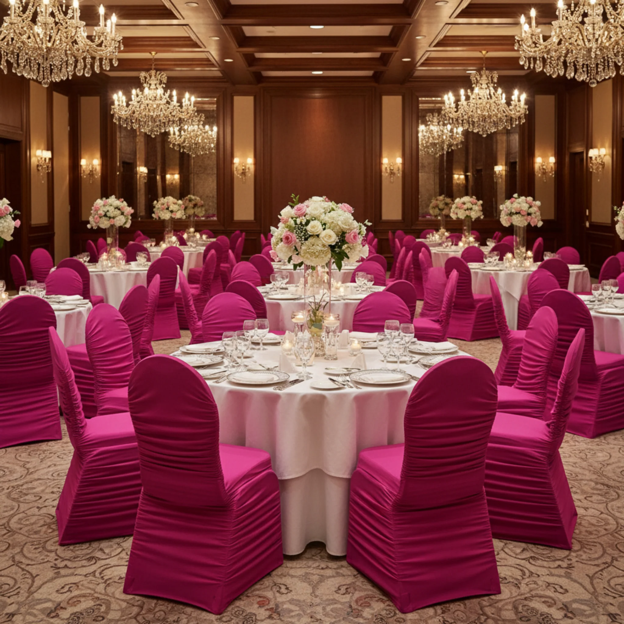 Ruched Fashion Spandex Banquet Chair Cover - Fuchsia - Image 5