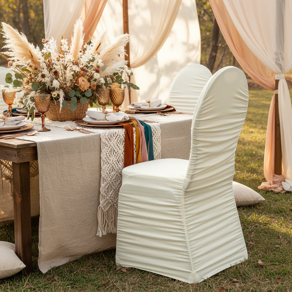 Ruched Fashion Spandex Banquet Chair Cover - Ivory - Image 5