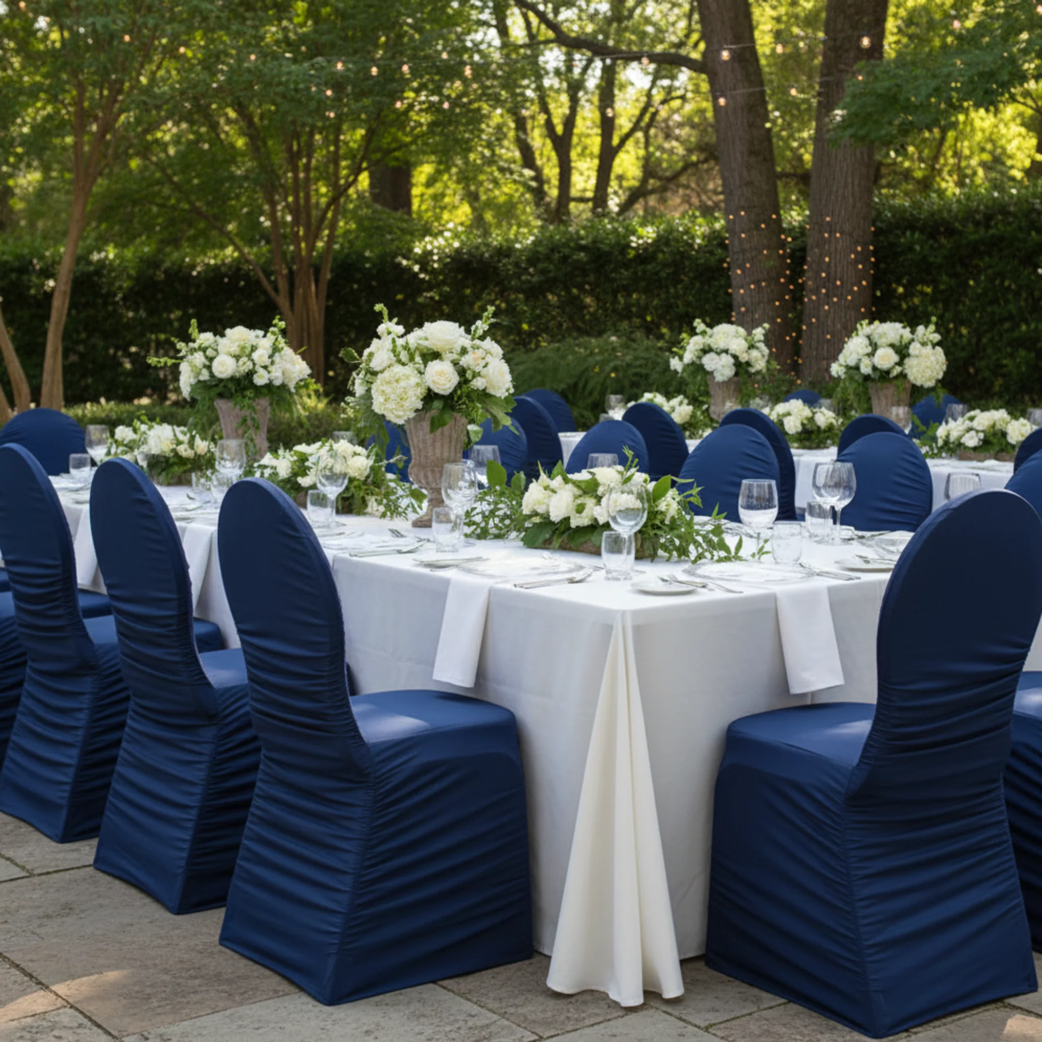 Ruched Fashion Spandex Banquet Chair Cover - Navy Blue - Image 3