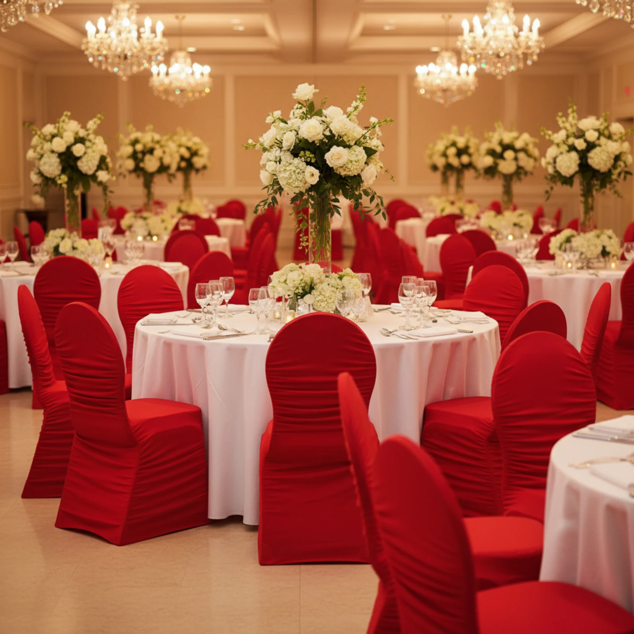 Ruched Fashion Spandex Banquet Chair Cover - Red - Image 3