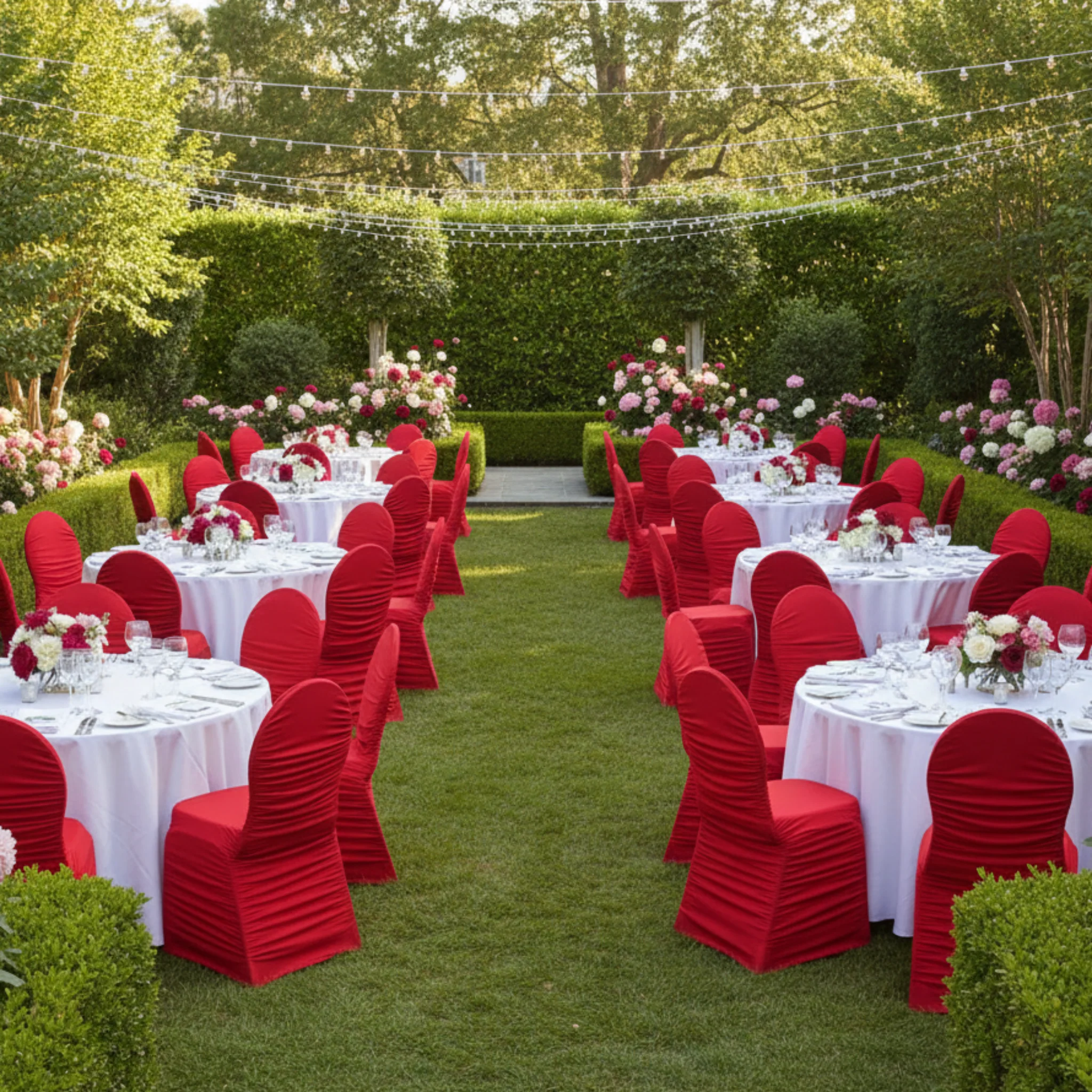 Ruched Fashion Spandex Banquet Chair Cover - Red - Image 4