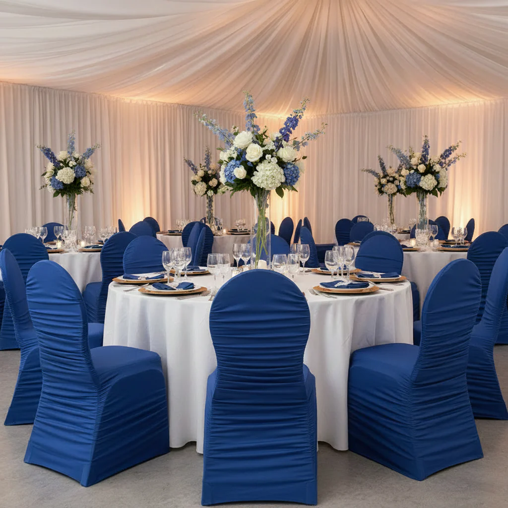 Ruched Fashion Spandex Banquet Chair Cover - Royal Blue