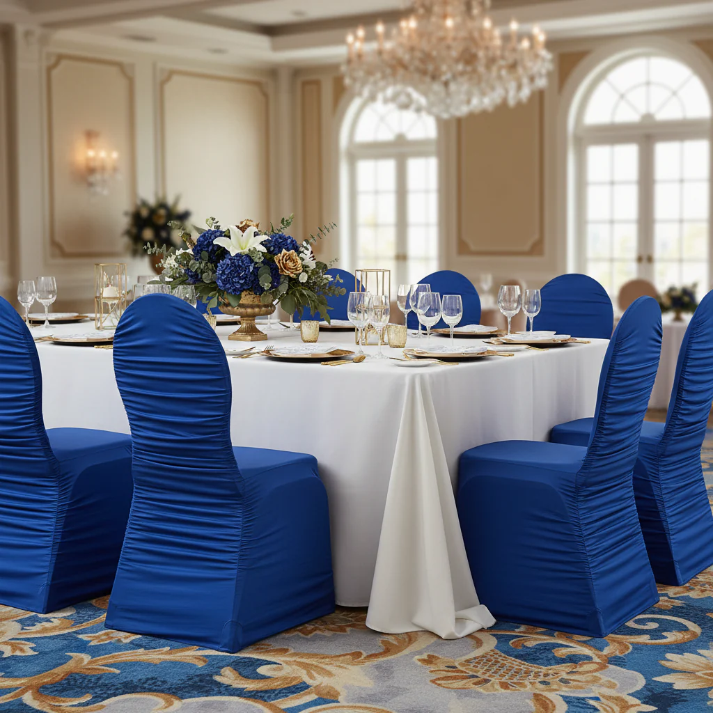 Ruched Fashion Spandex Banquet Chair Cover - Royal Blue - Image 5