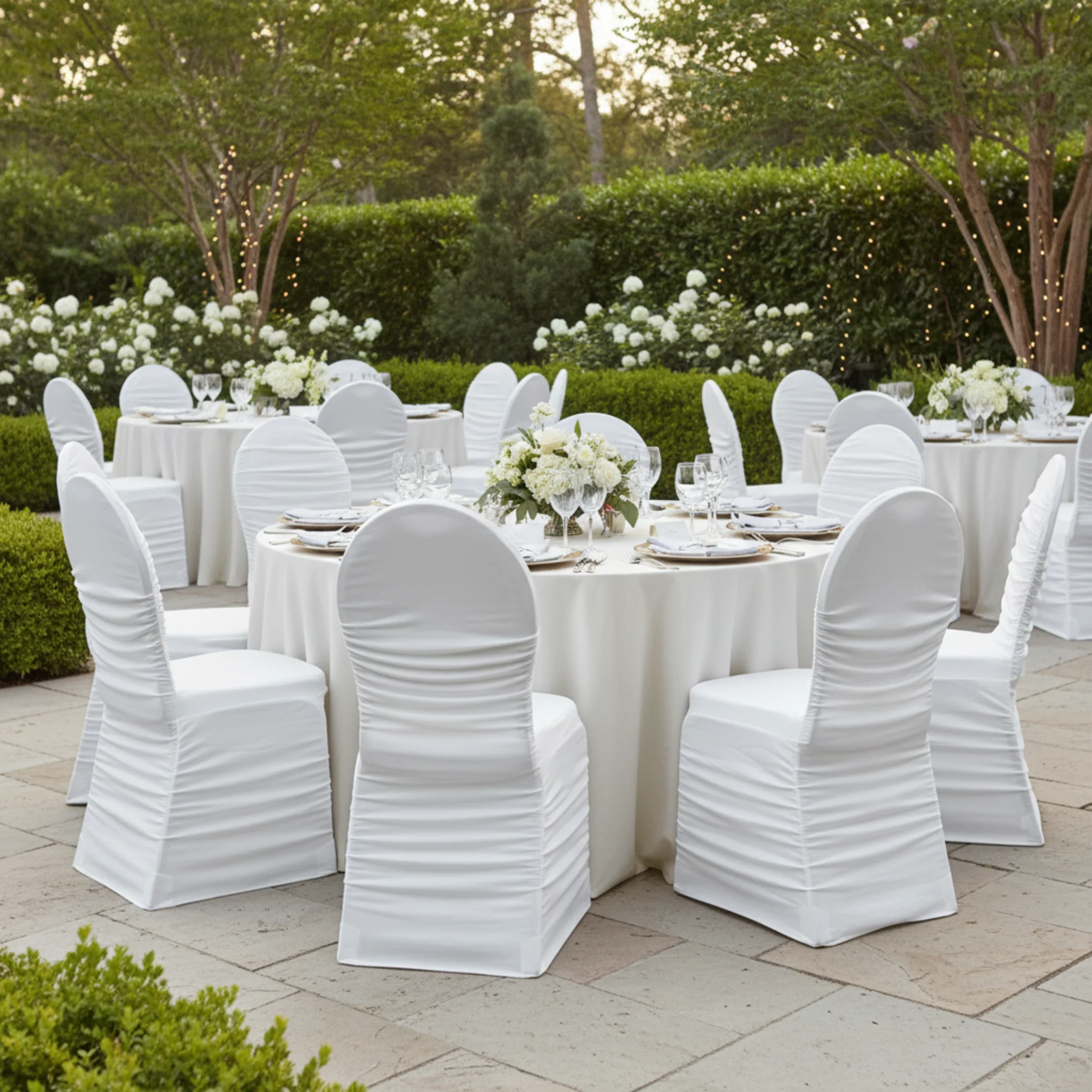 Ruched Fashion Spandex Banquet Chair Cover - White - Image 3