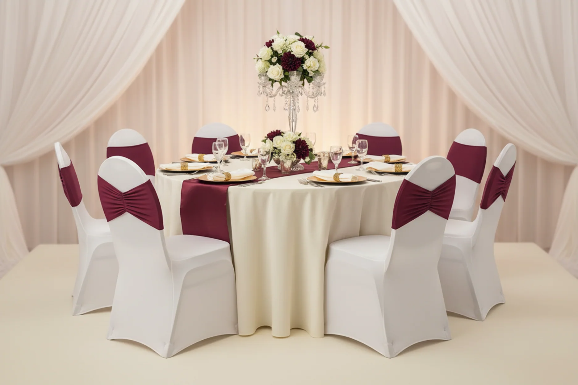 Ruffled Spandex Chair Band - Burgundy - Image 2