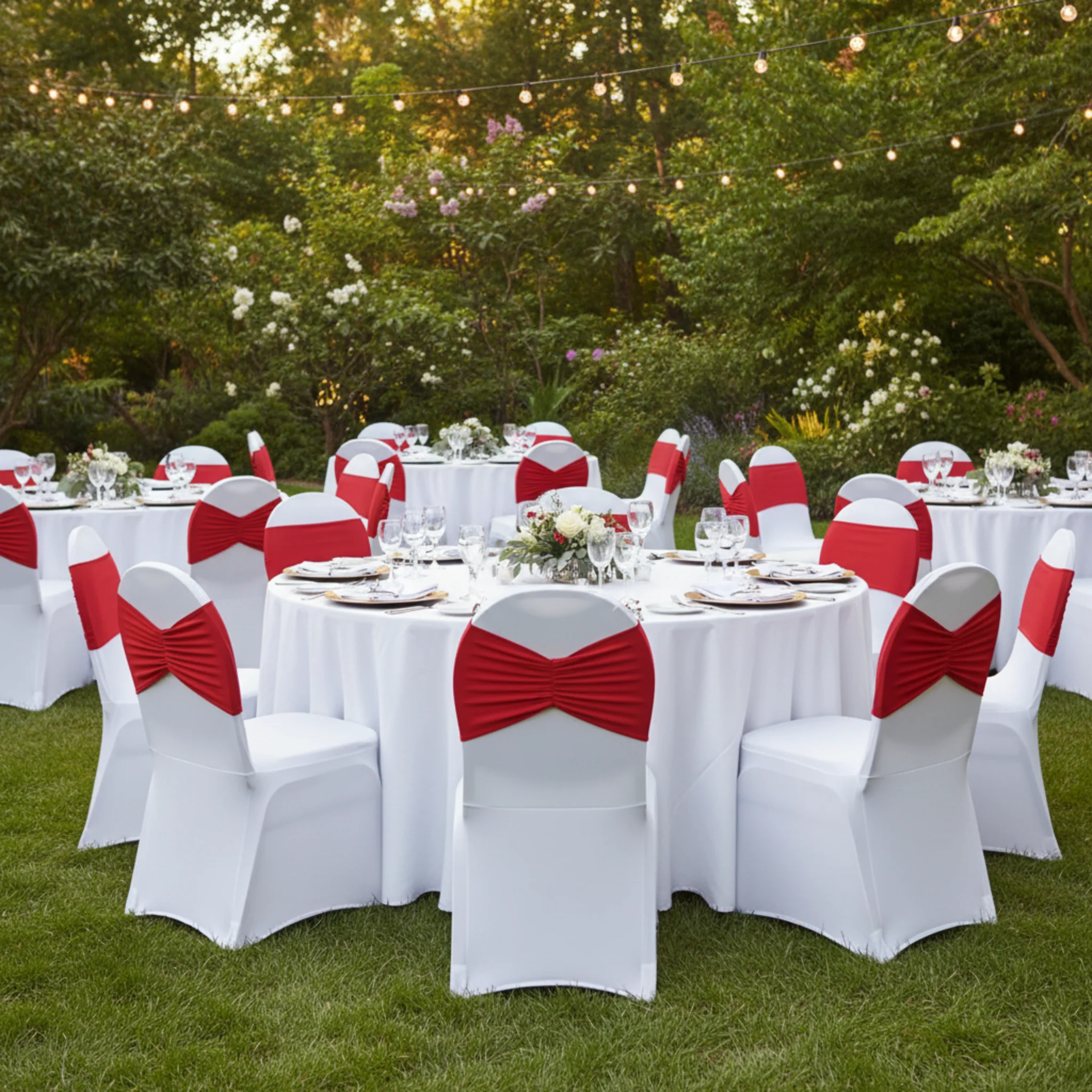 Ruffled Spandex Chair Band - Red - Image 2