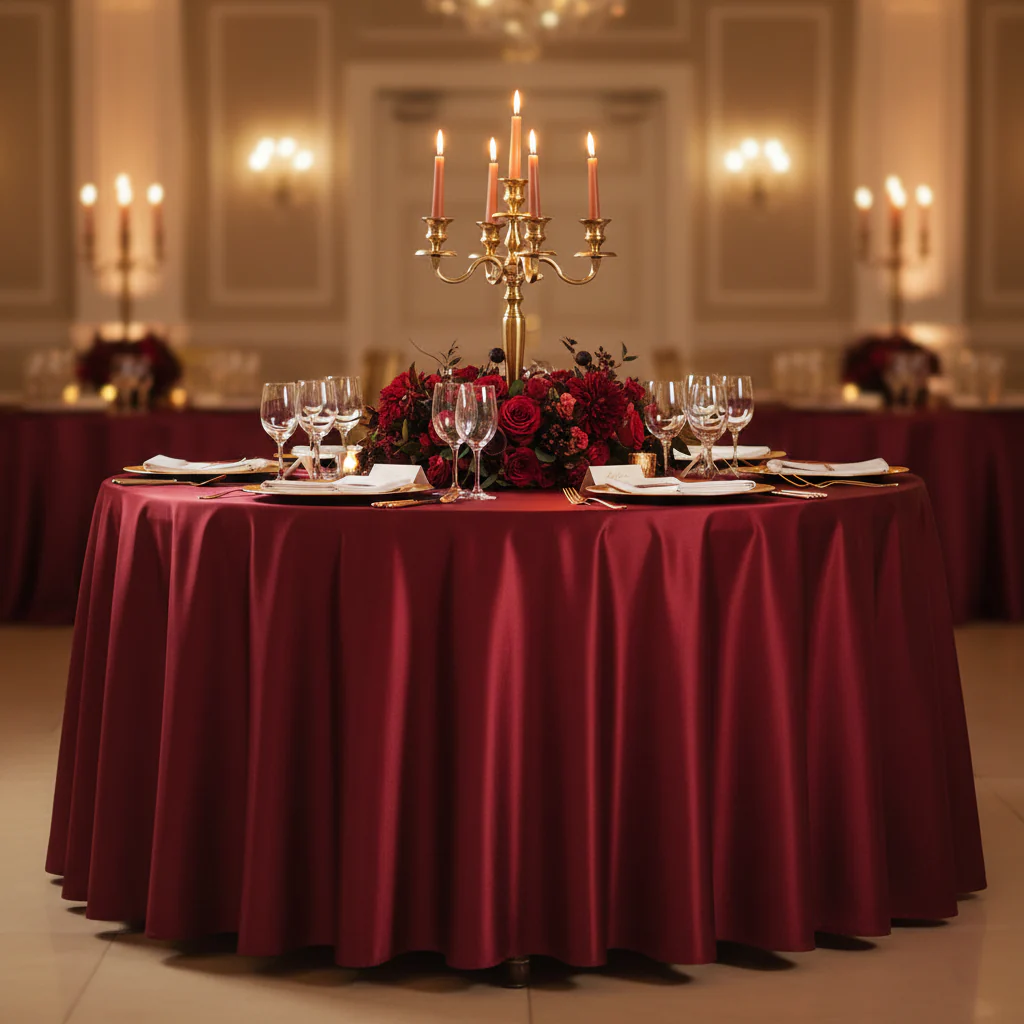 Satin 120" Round Tablecloth - Burgundy - Image 4