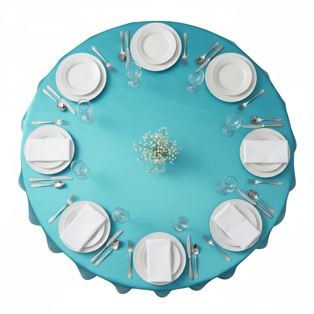 Satin 120" Round Tablecloth - Dark Turquoise - Image 2