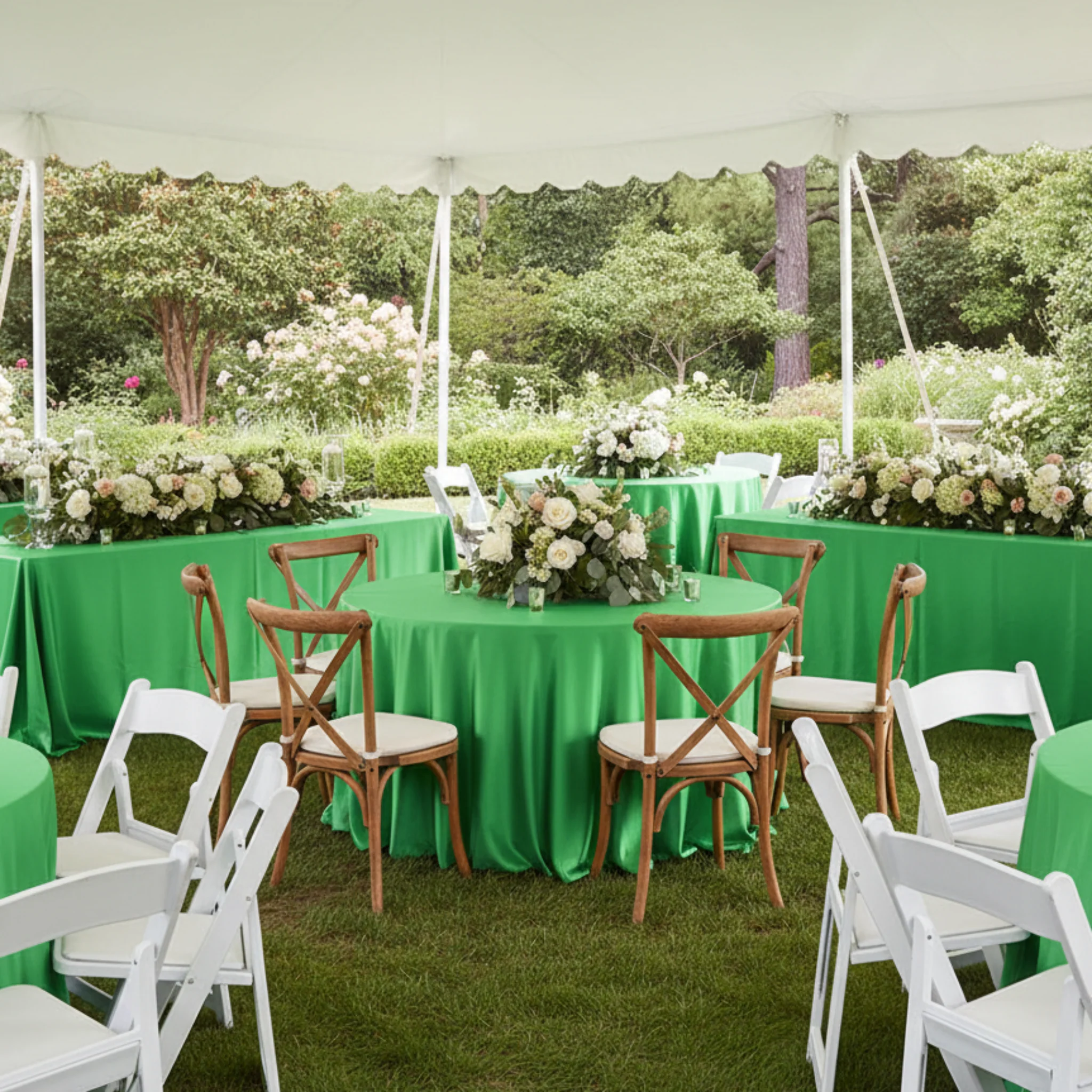 Satin 120" Round Tablecloth - Kelly Green - Image 5