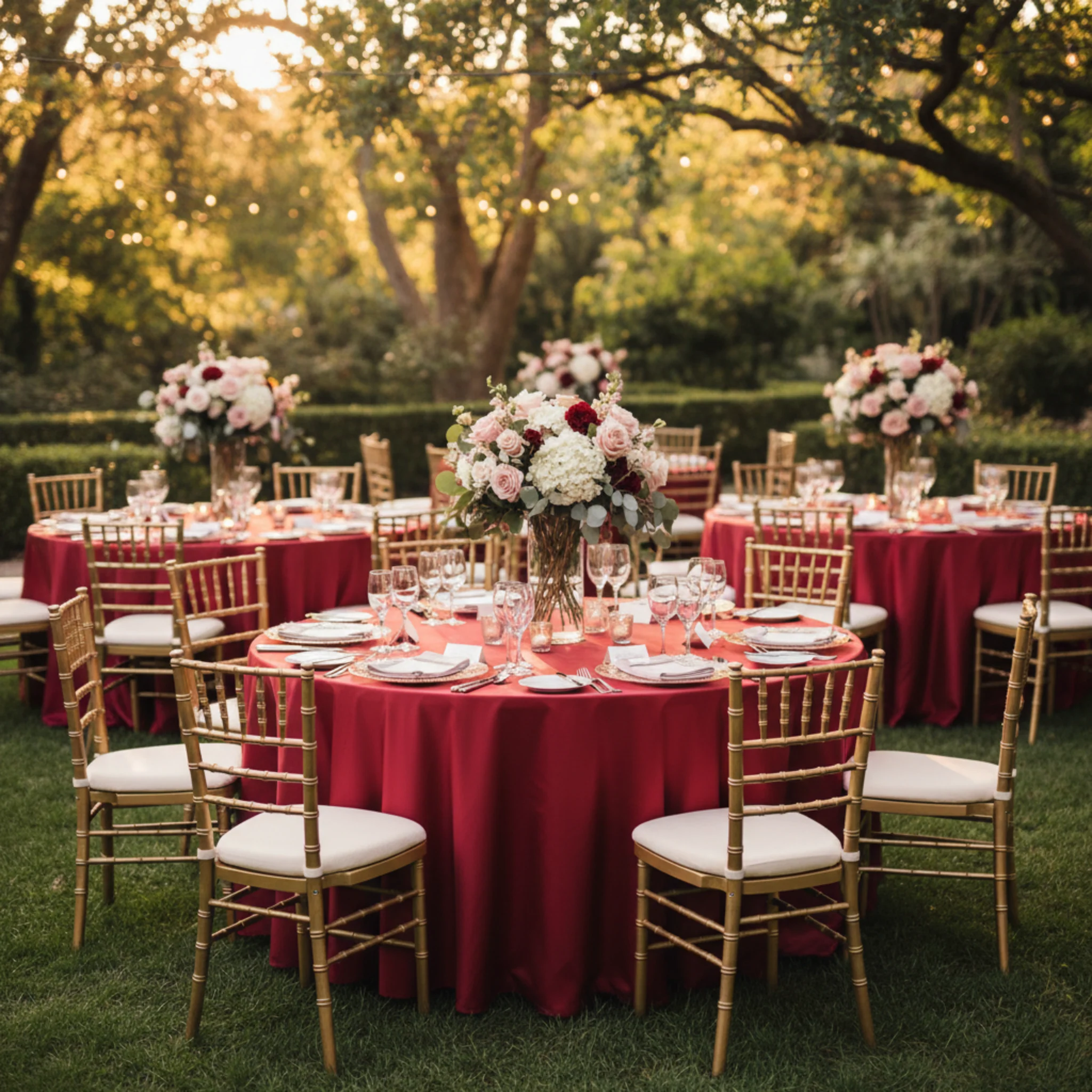 Satin 132" Round Tablecloth - Apple Red - Image 5