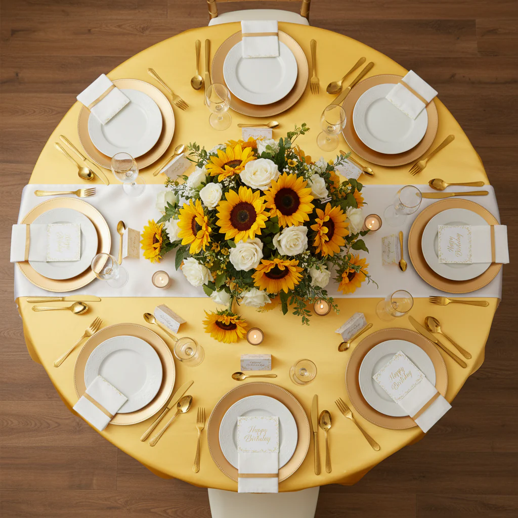 Satin 132" Round Tablecloth - Canary Yellow (Bright Yellow) - Image 4