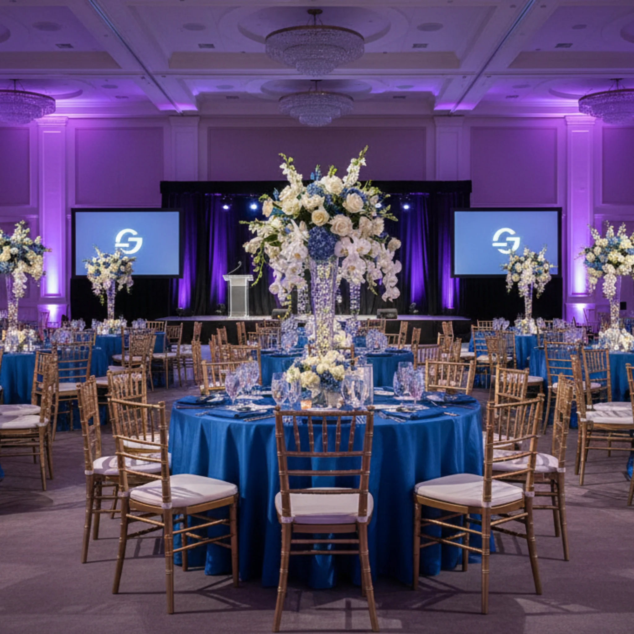 Satin 132" Round Tablecloth - Royal Blue - Image 5