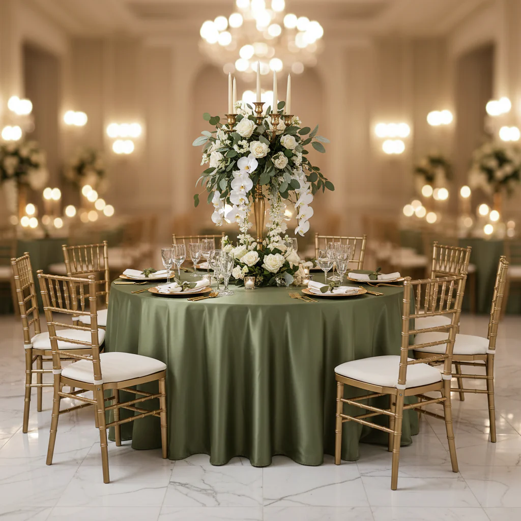 Satin 132" Round Tablecloth - Willow Green - Image 3