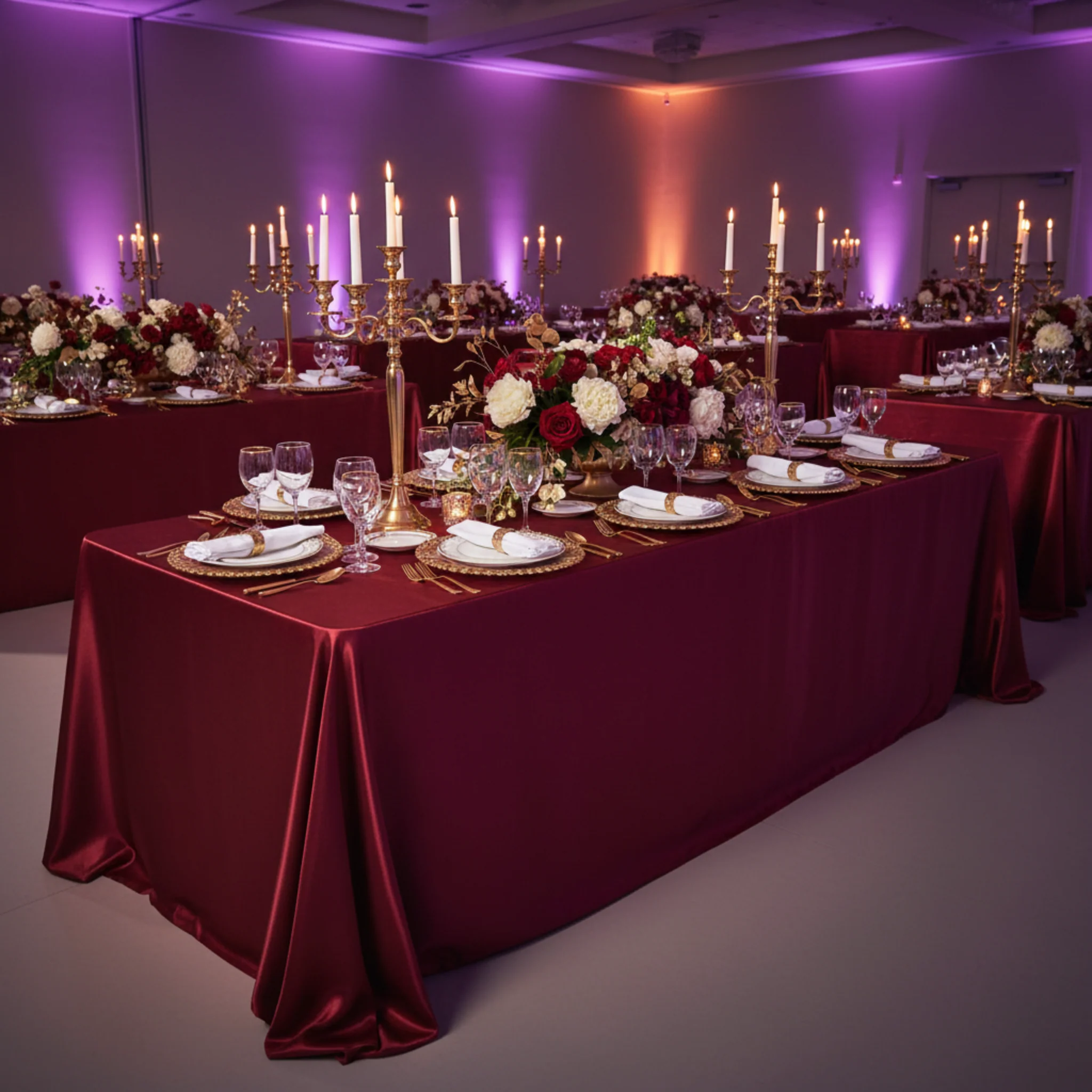 Satin Rectangular 90"x132" Tablecloth - Burgundy - Image 3