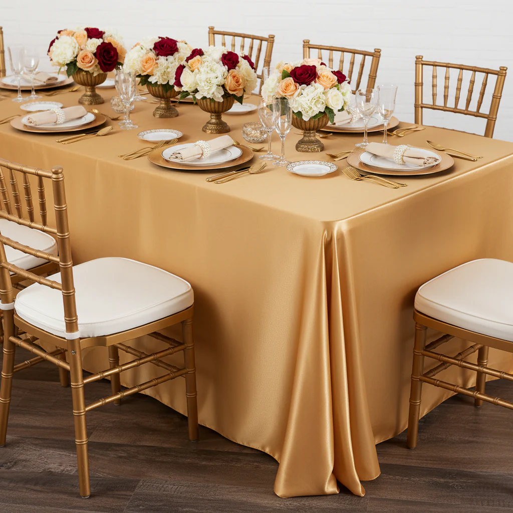 Satin Rectangular 90"x132" Tablecloth - Gold Antique