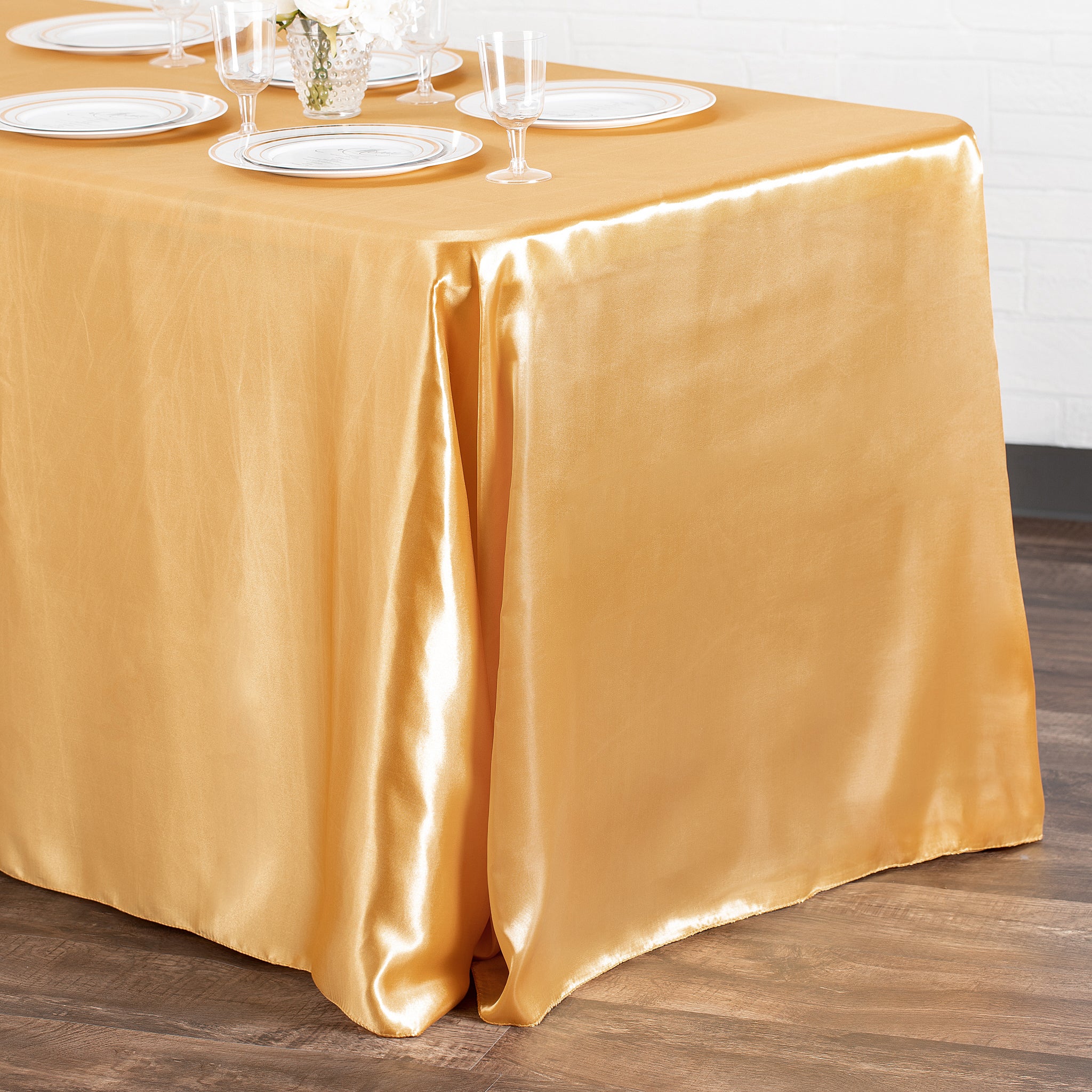 Satin Rectangular 90"x132" Tablecloth - Gold Antique - Image 4