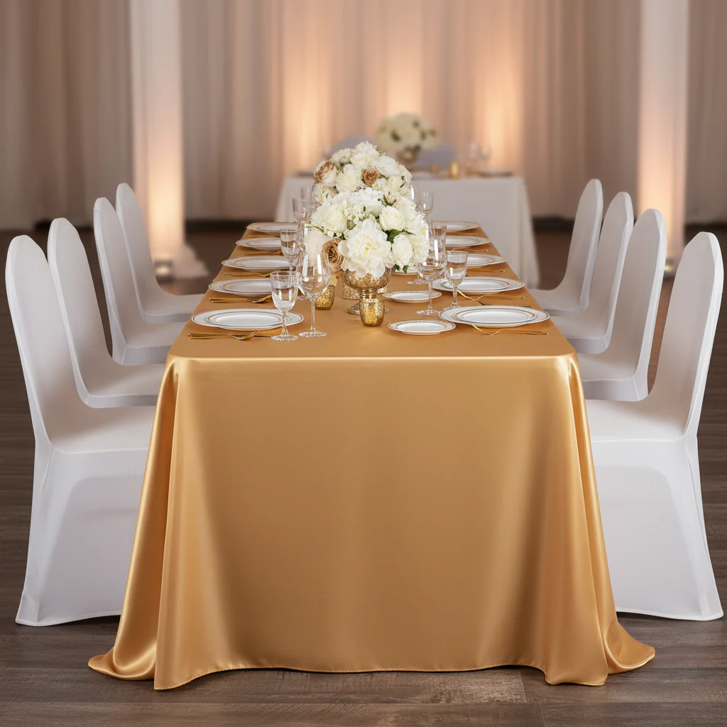 Satin Rectangular 90"x132" Tablecloth - Gold Antique - Image 5