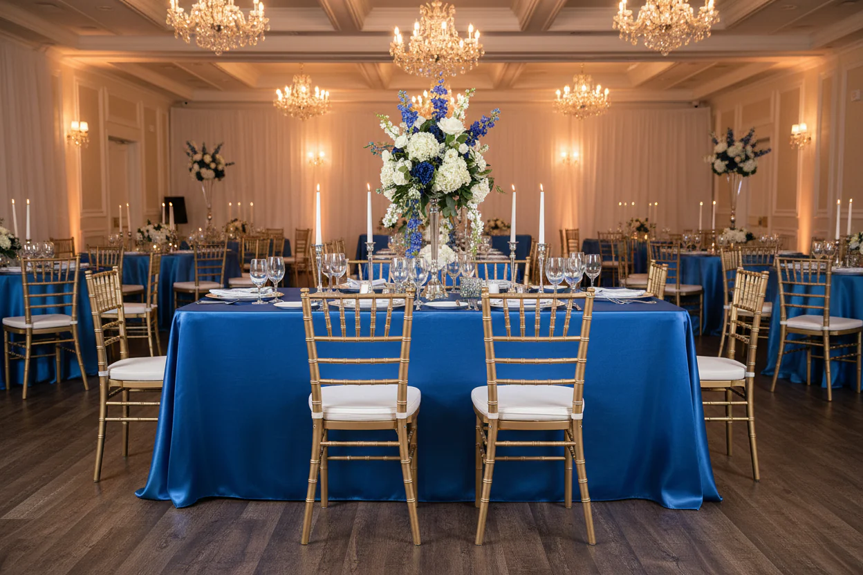 Satin Rectangular 90"x132" Tablecloth - Royal Blue - Image 4