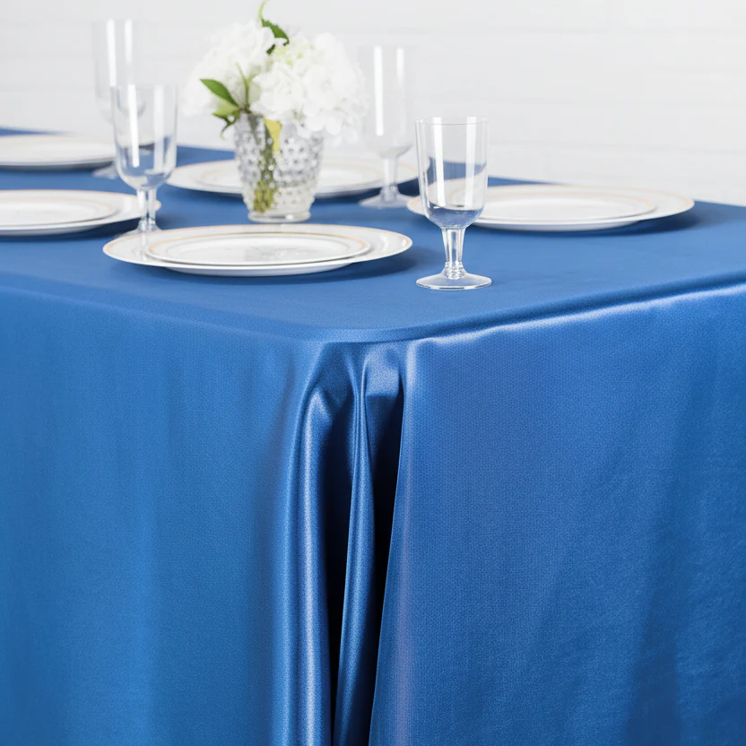 Satin Rectangular 90"x132" Tablecloth - Royal Blue - Image 5
