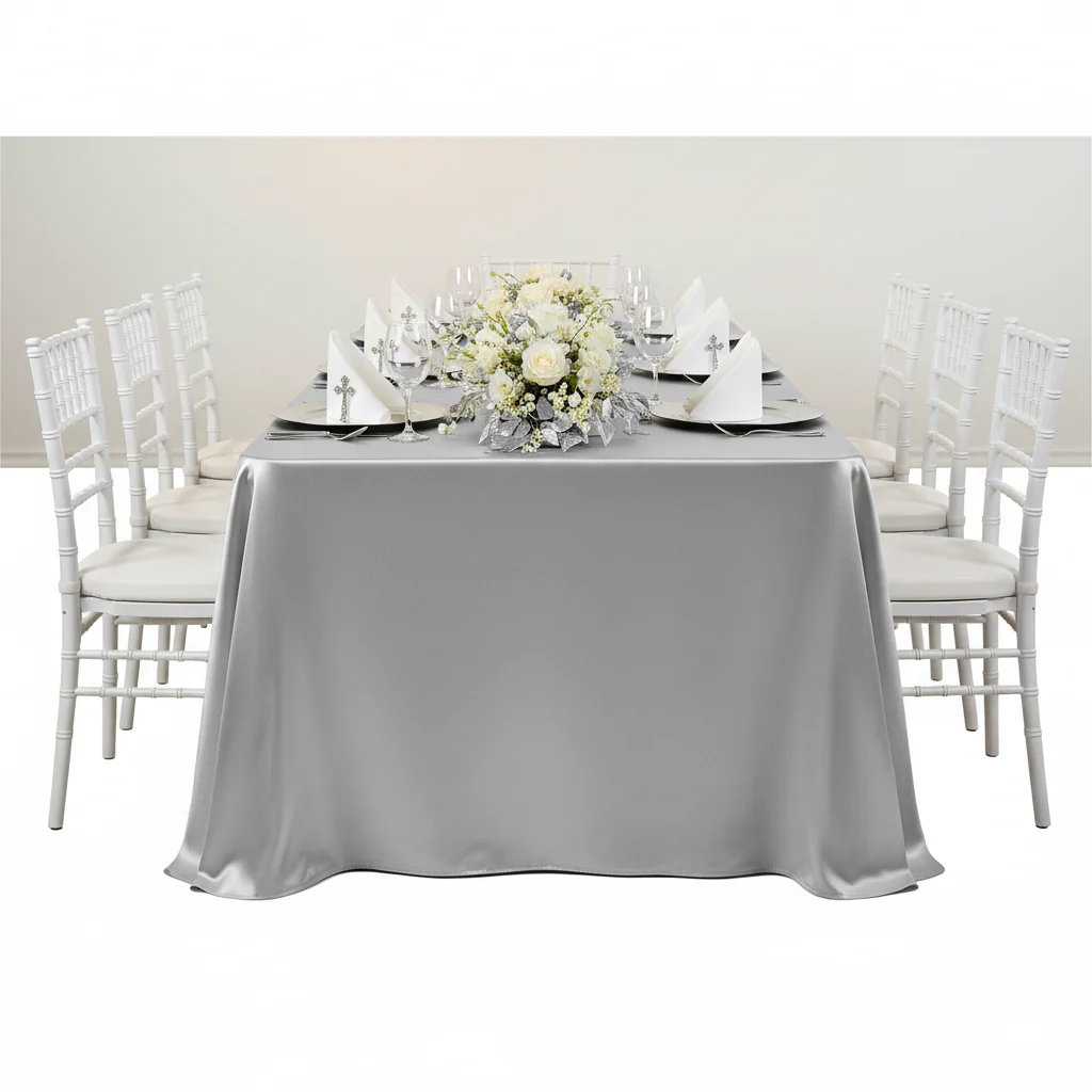 Satin Rectangular 90"x132" Tablecloth - Silver - Image 4