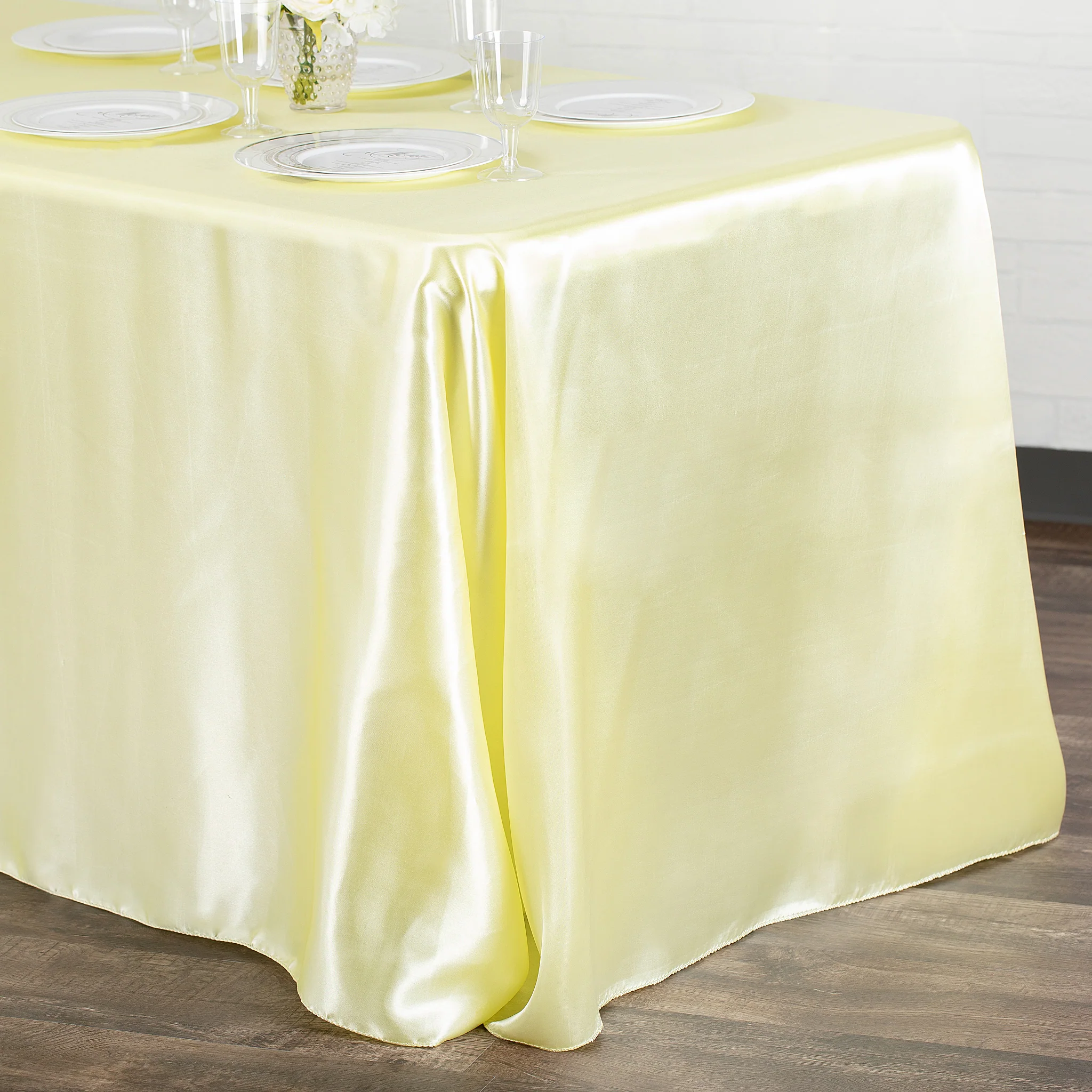 Satin Rectangular 90"x132" Tablecloth - Yellow - Image 2
