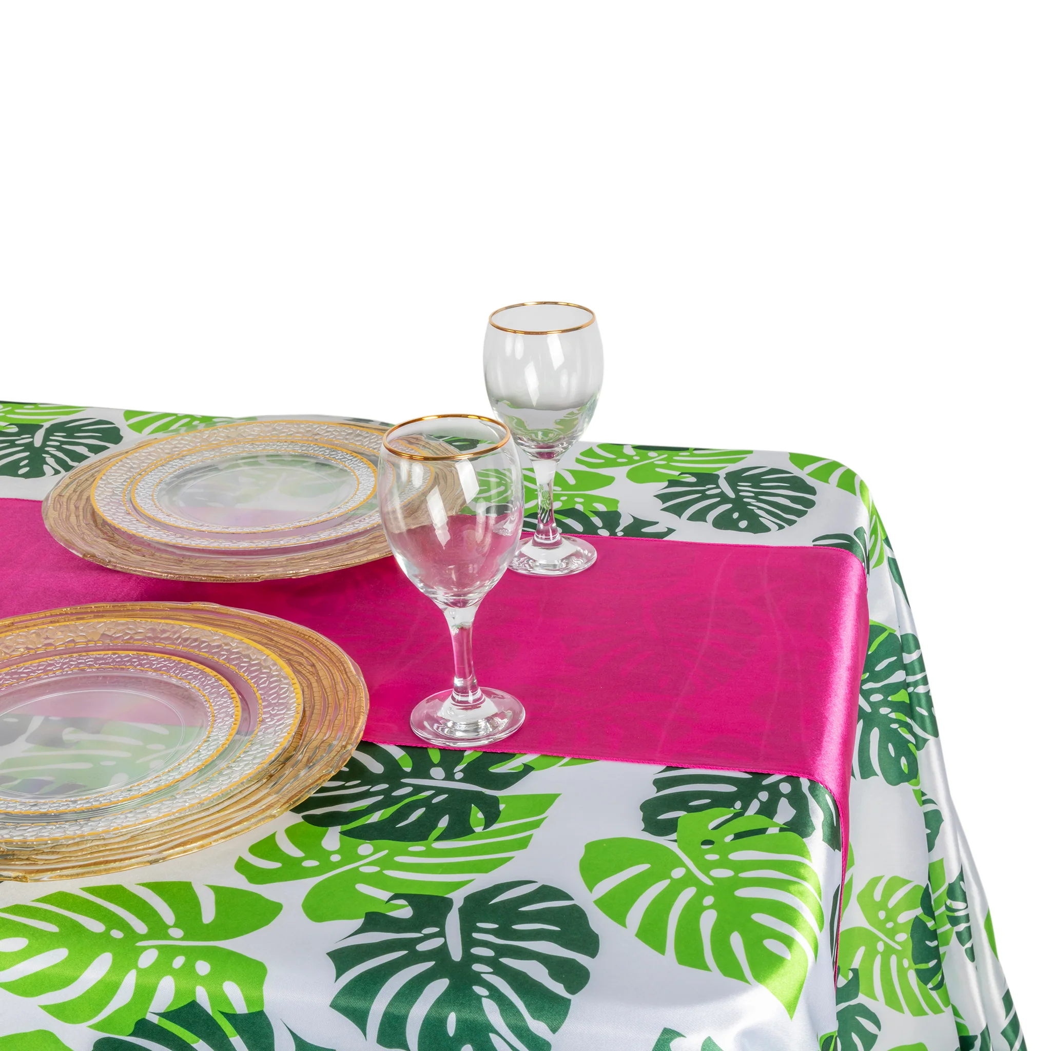 Satin Rectangular 90"x156" Tablecloth - Tropical Palm Leaf - Image 2